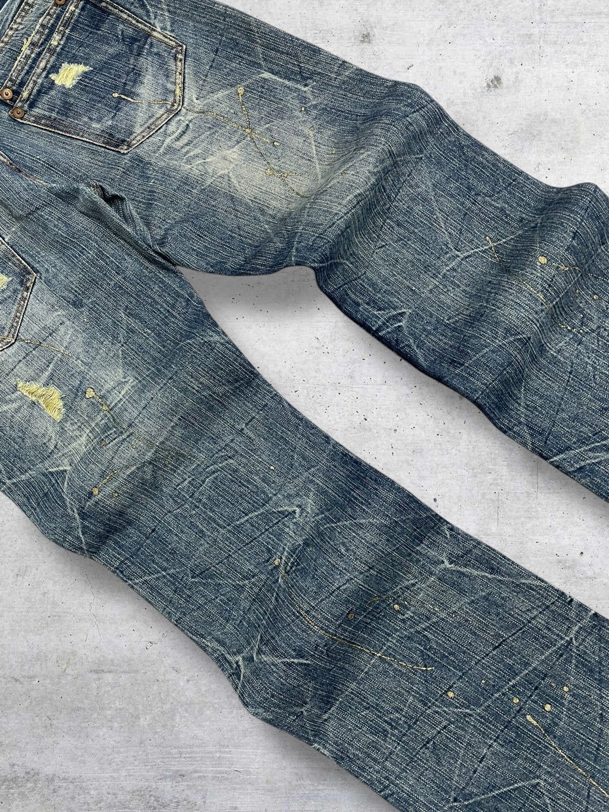 If Six Was Nine VINTAGE DISTRESSED GOLD MUD WASH FLARED NYLAUS JAPAN DENIM Size US 31 - 13 Thumbnail