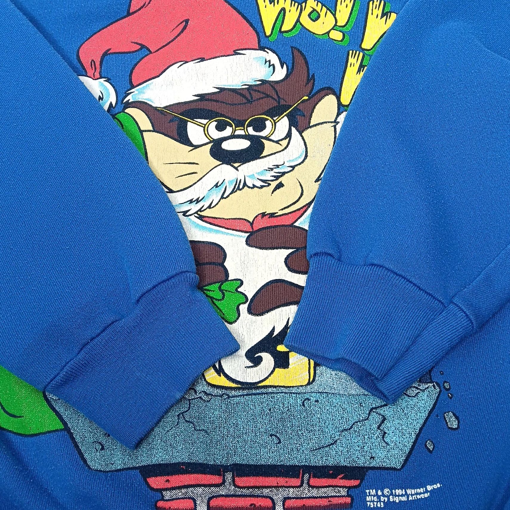Tultex VINTAGE Tultex Looney Tunes Christmas Taz Sweatshirt L Blue Ho Ho Ho Cartoon Mens Size US L / EU 52-54 / 3 - 6 Thumbnail