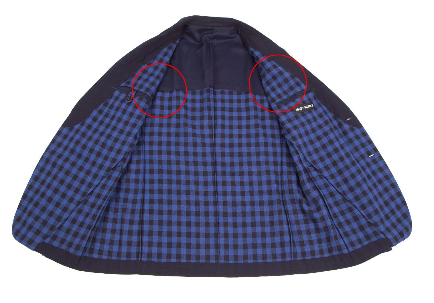 Issey Miyake Summer Wool Jacket in Navy with Check Pattern Size US XL / EU 56 / 4 - 12 Thumbnail