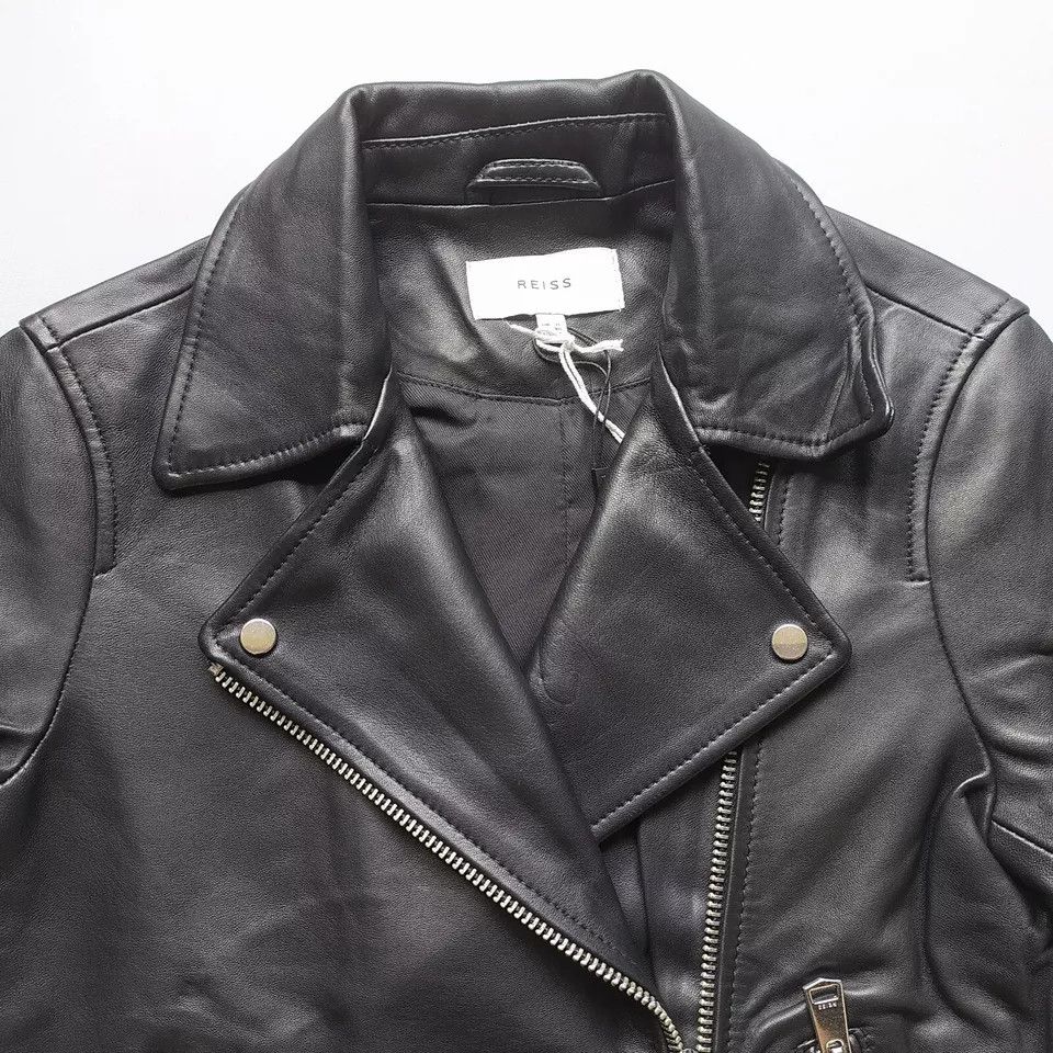 Reiss REISS Women's Geo-Soft Leather Biker Jacket IFD-0717 Size S / US 4 / IT 40 - 5 Thumbnail