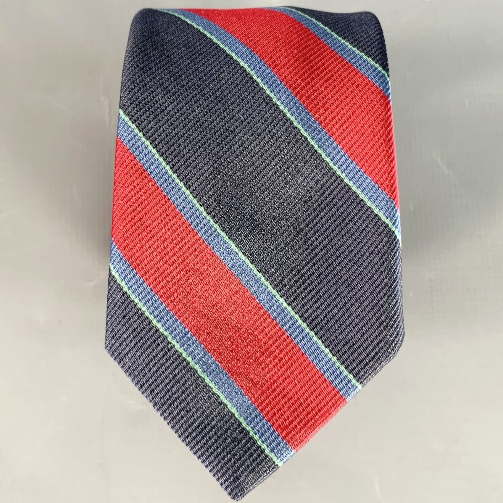 Band Of Outsiders BAND OF OUTSIDERS Navy Red Green Diagonal Stripe Silk Skinny Tie Mens Size ONE SIZE - 2 Thumbnail