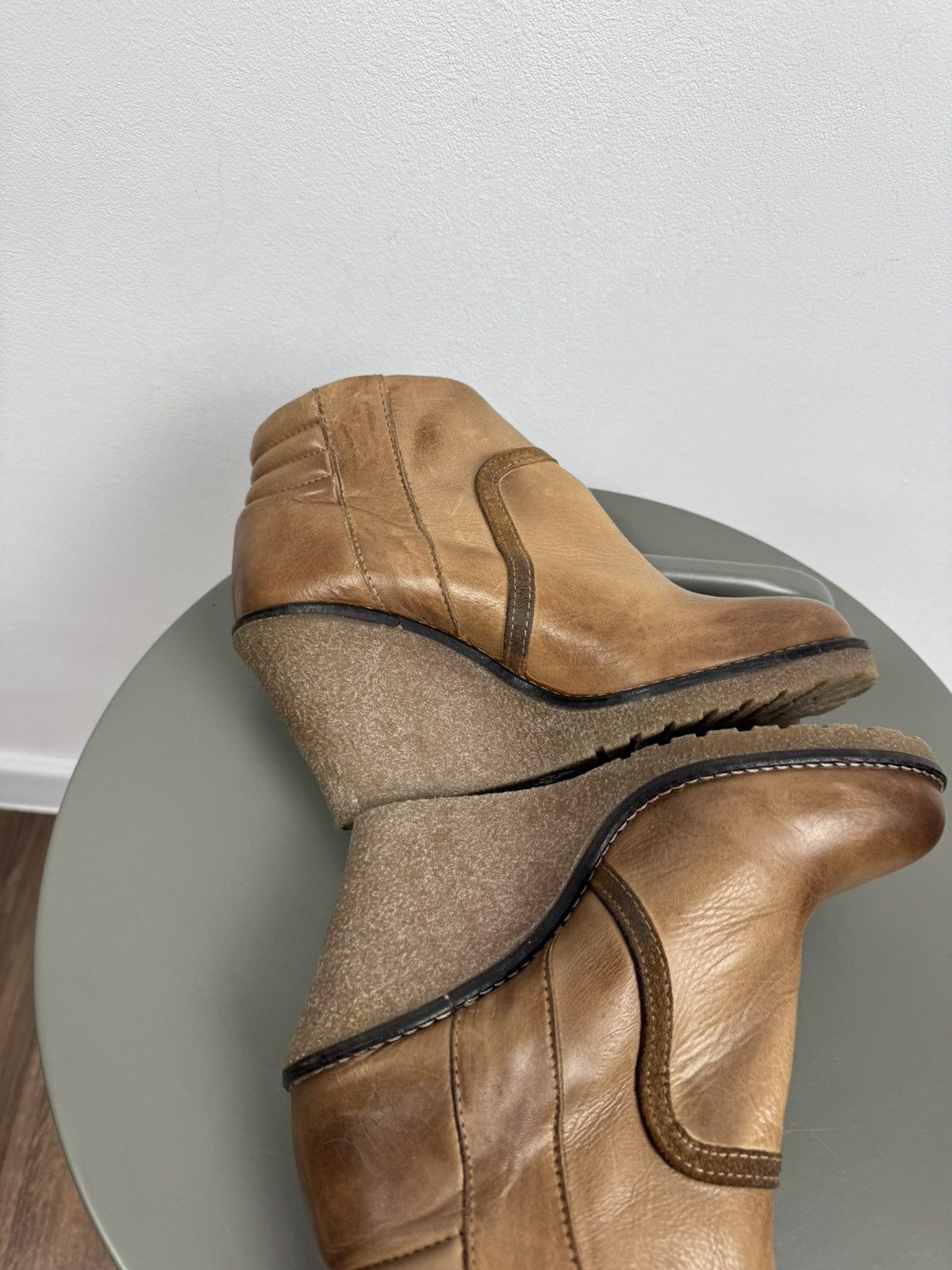 Buffalo London Buffalo Leather Wedge Heel Ankle Boots Brown EU 37 Zip Up Size US 6 / IT 36 - 7 Thumbnail