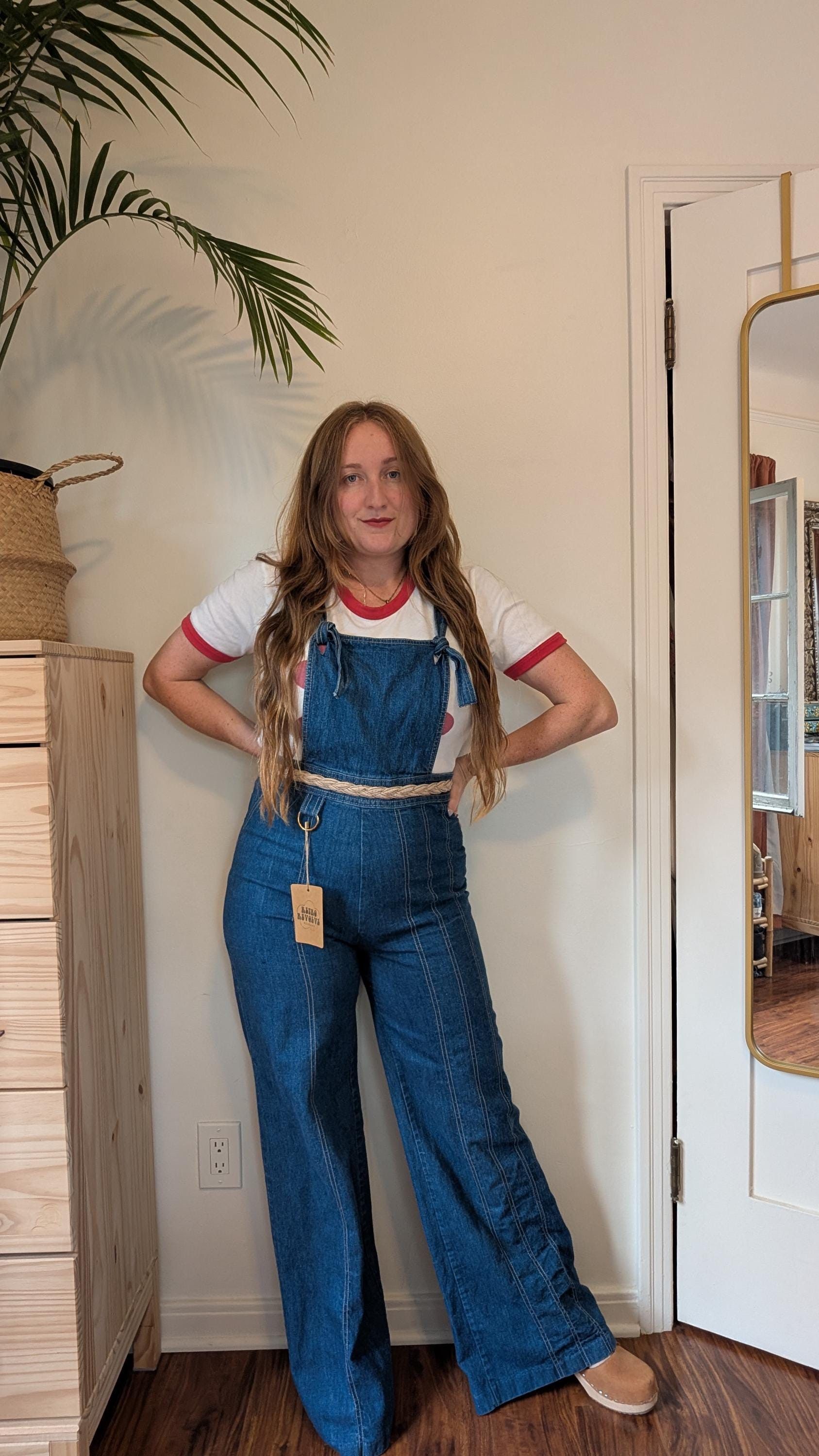 Sears Vintage 70s Jr Bazaar Flared Denim Jumpsuit Bib Overalls Size 27" / US 4 / IT 40 - 2 Thumbnail