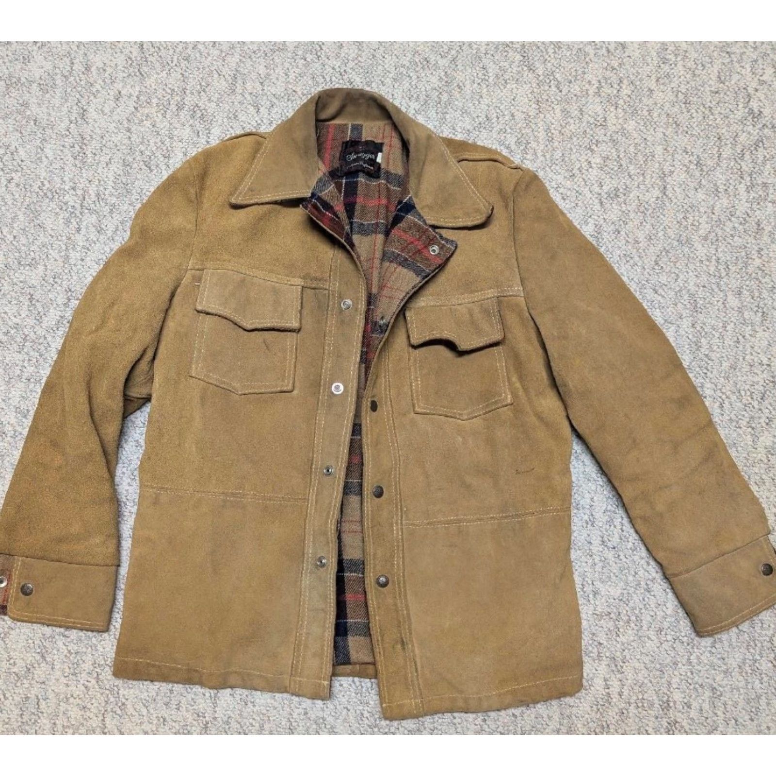 Vintage VINTAGE Swagger Trucker Jacket Shirt Mens M Split-Suede Cowhide Leather Western Brown 40-42 1970s Size US M / EU 48-50 / 2 - 2 Thumbnail