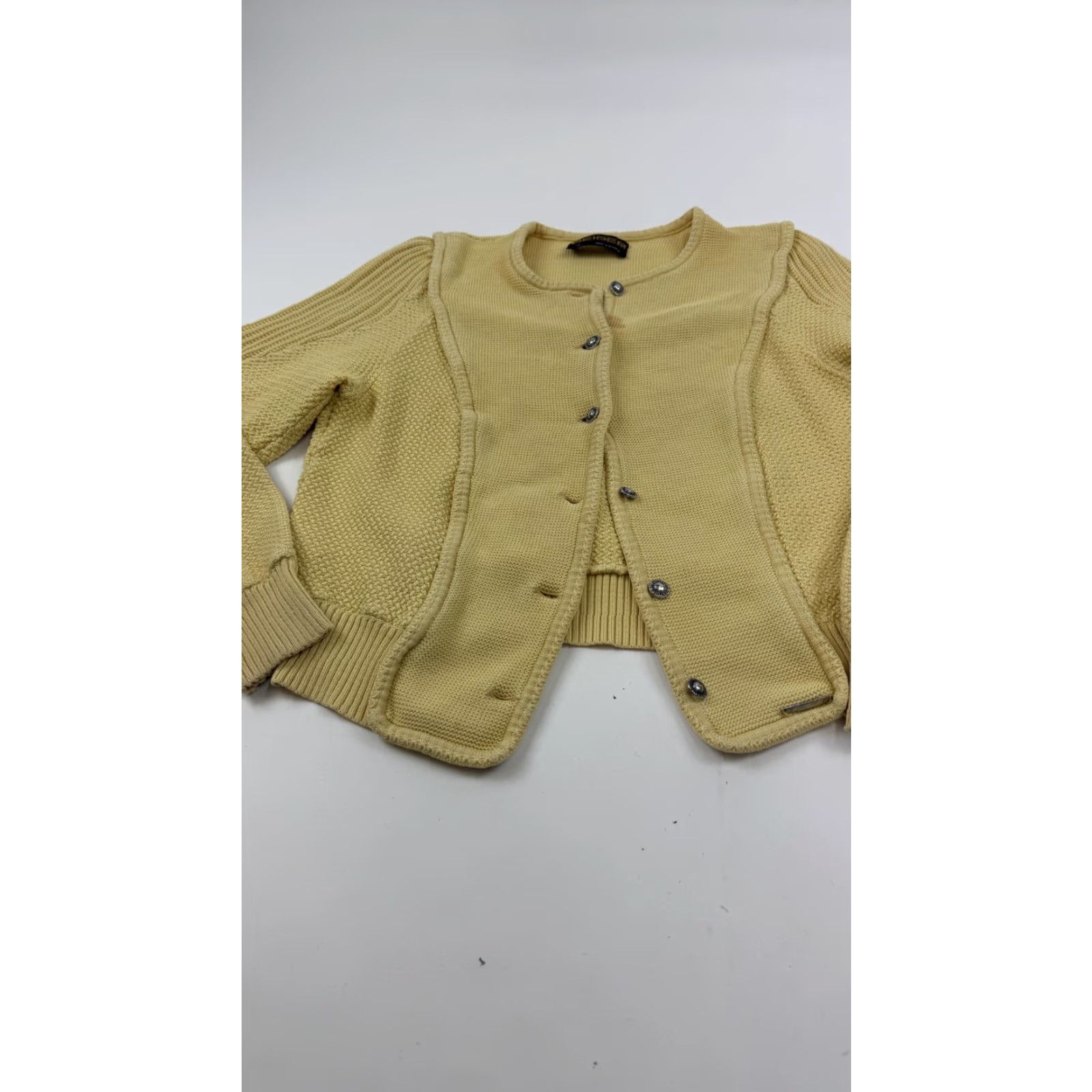 Vintage VINTAGE Geiger Cardigan Sweater Womens 44 Yellow Button Front Knit Austria 100% Cotton Size M / US 6-8 / IT 42-44 - 2 Thumbnail