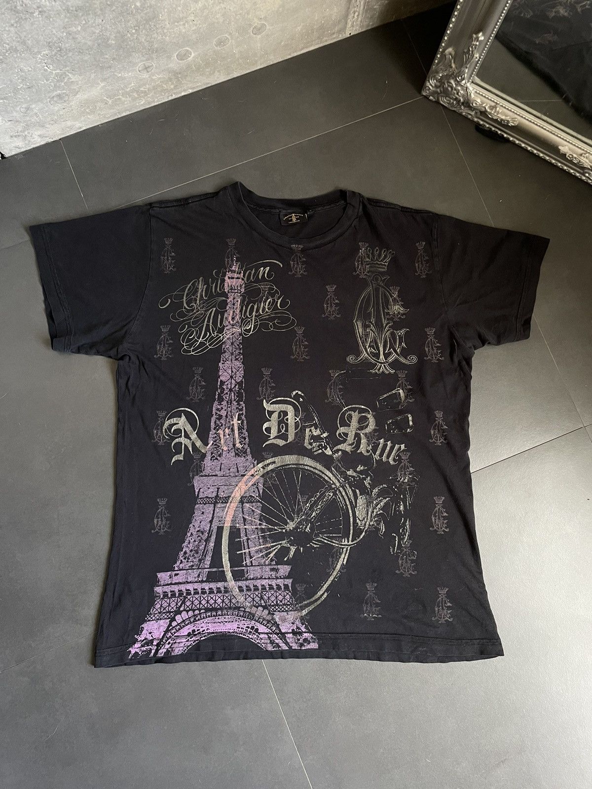 Christian Audigier × Ed Hardy Rare Christian Audigier Full Print Paris Tee T-shirt Y2k Size US L / EU 52-54 / 3 - 6 Thumbnail