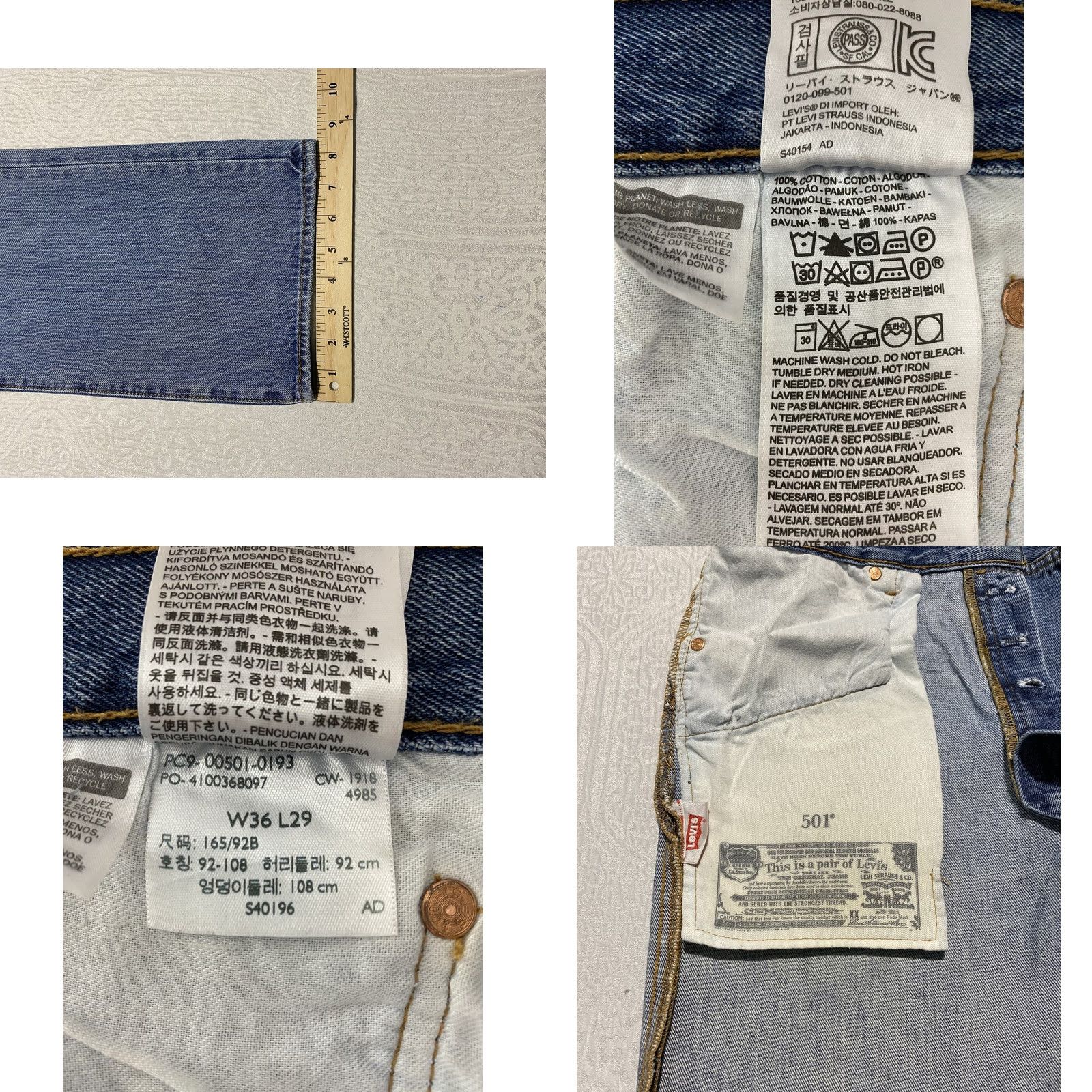Levi's Levi's 501 Jeans Mens 36x29 Blue Denim Button Fly Straight Leg Classic Fit Size US 36 / EU 52 - 8 Thumbnail
