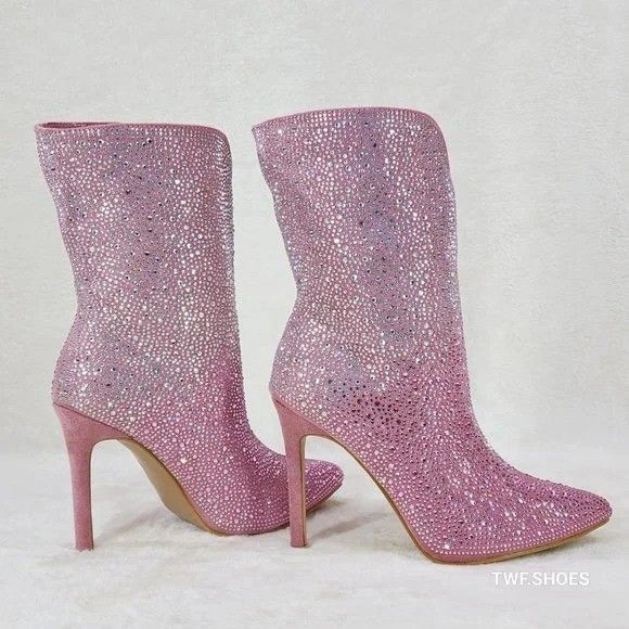 Other Infinity Pink Rhinestone Stiletto High Heel Ankle Boots Size US 8.5 / IT 38.5 - 1 Thumbnail