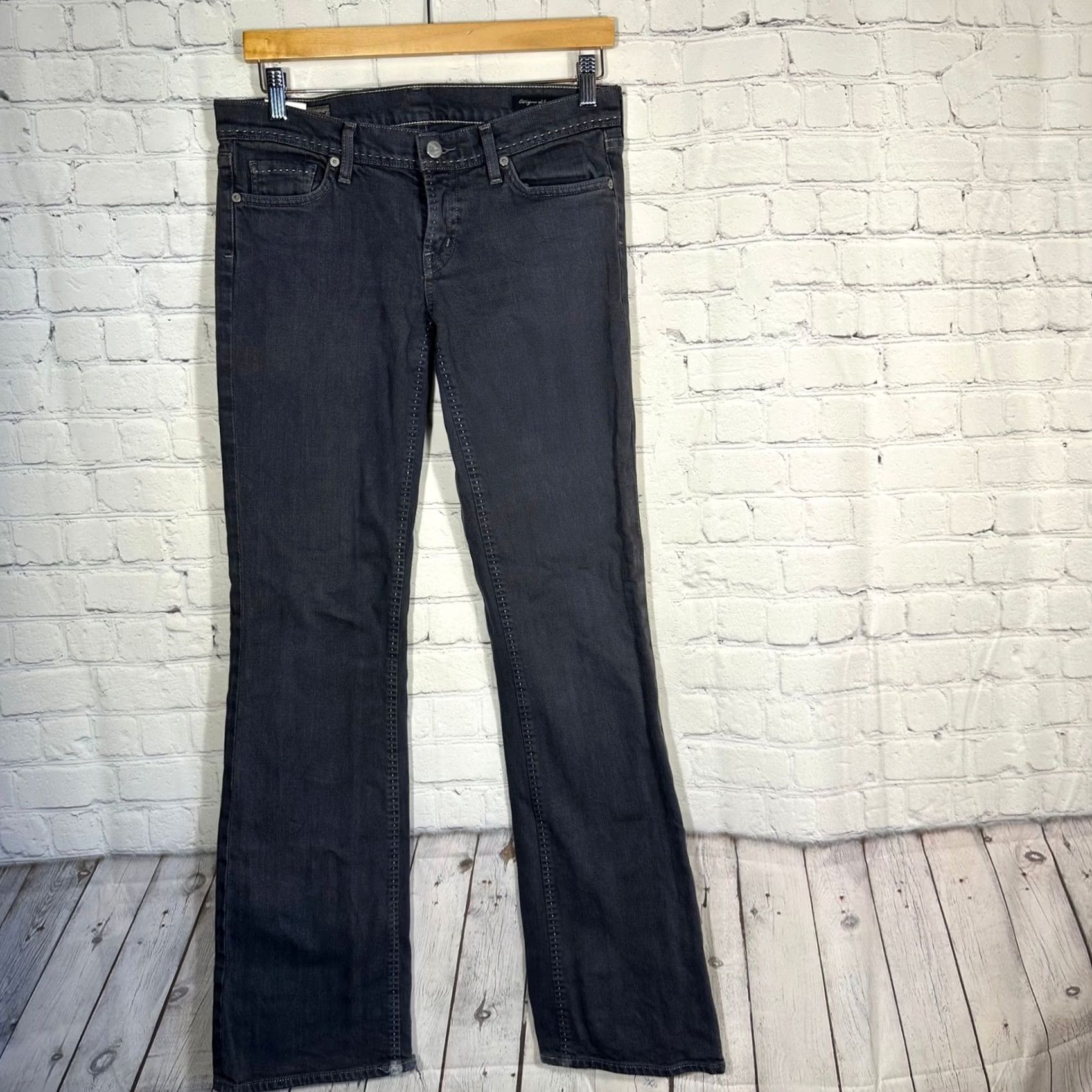 Citizens Of Humanity Citizens of Humanity Womens Bootcut Jeans Faded Black Distressed 5-Pocket Low Rise 29 Bk Denim 35 Inseam Distressed Womens Jeans Size 29" - 2 Thumbnail