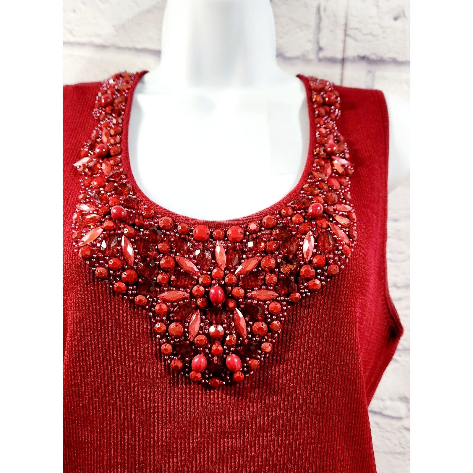 Other Ruby Rd. Burgundy Ribbed Tank Beaded Bodice XL Soft Size XL / US 12-14 / IT 48-50 - 2 Thumbnail