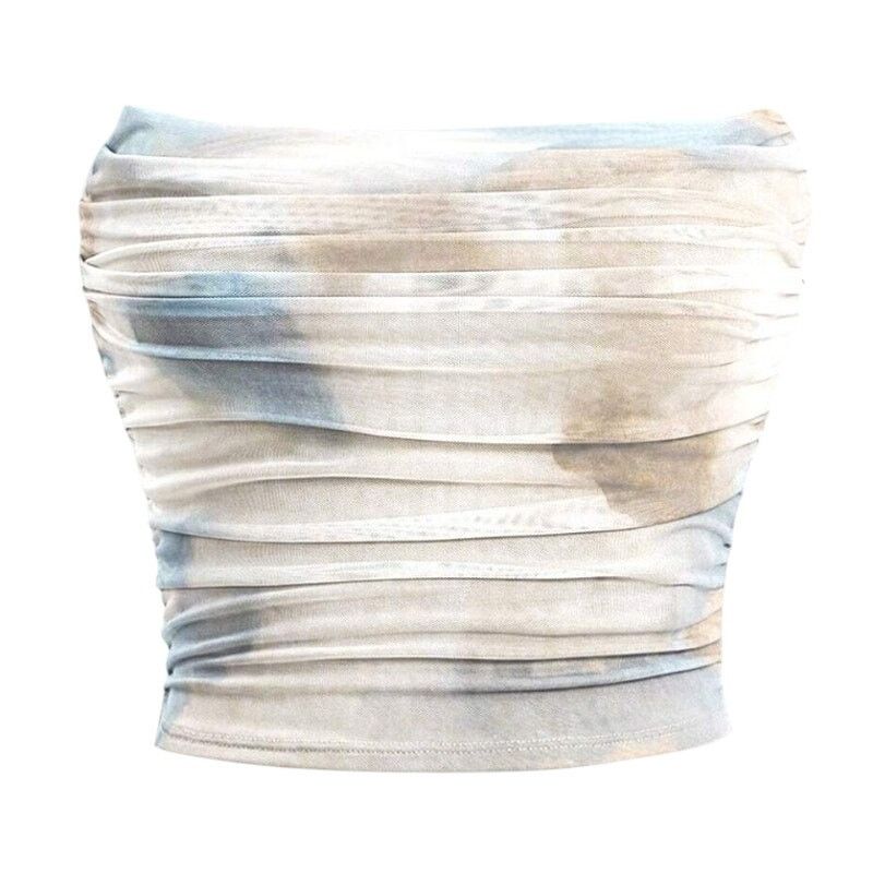 Shein Tie Dye Ruched Strapless Crop Top in Blue, Size M Size M / US 6-8 / IT 42-44 - 1 Thumbnail