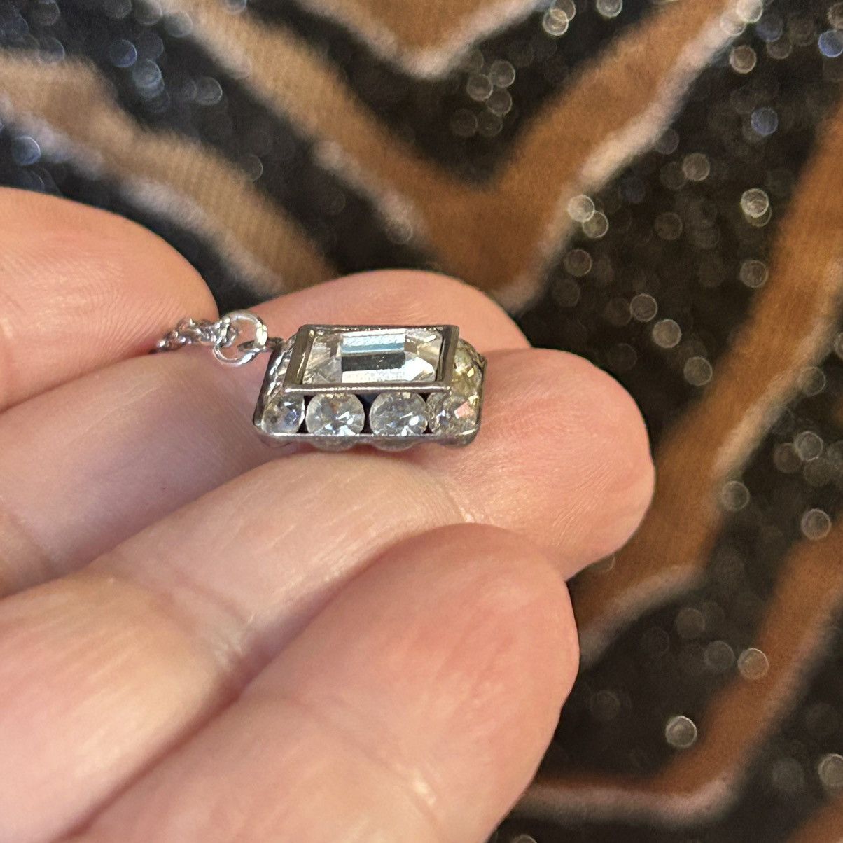 Handmade Handcrafted vintage emerald cut halo clear glass necklace Size ONE SIZE - 6 Thumbnail