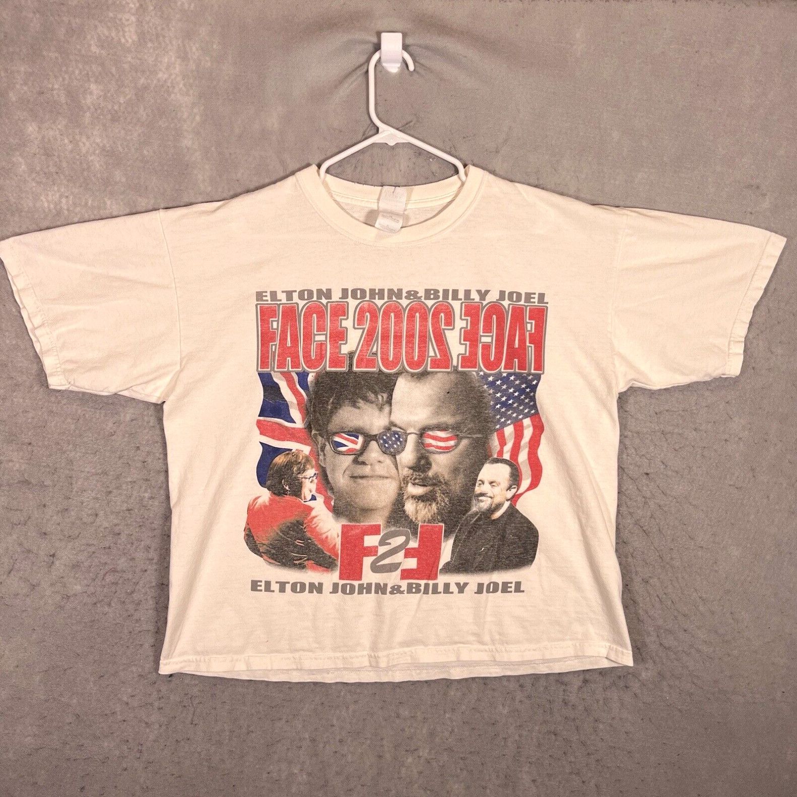 image of Gildan A1 Vintage Elton John Billy Joel Face 2 Face 2002 Tour T Shirt Adult XL White, Men's