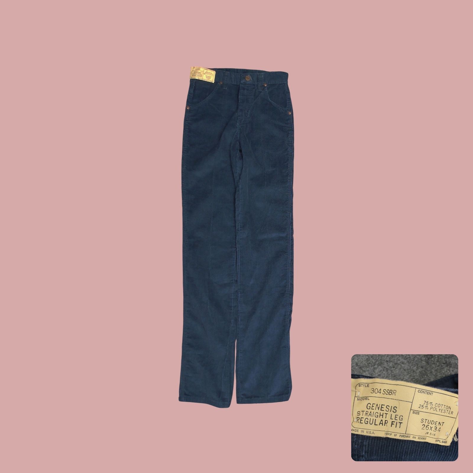 Wrangler VTG 70s Wrangler Corduroy Pants Navy Womens 22x34 Deadstock Size 22" - 1 Thumbnail