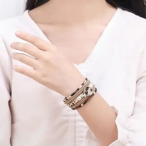 Jewelry × Vintage Multilayer Wide Animal Cheetah Print Leather Wrap Bracelet Size ONE SIZE - 3 Thumbnail
