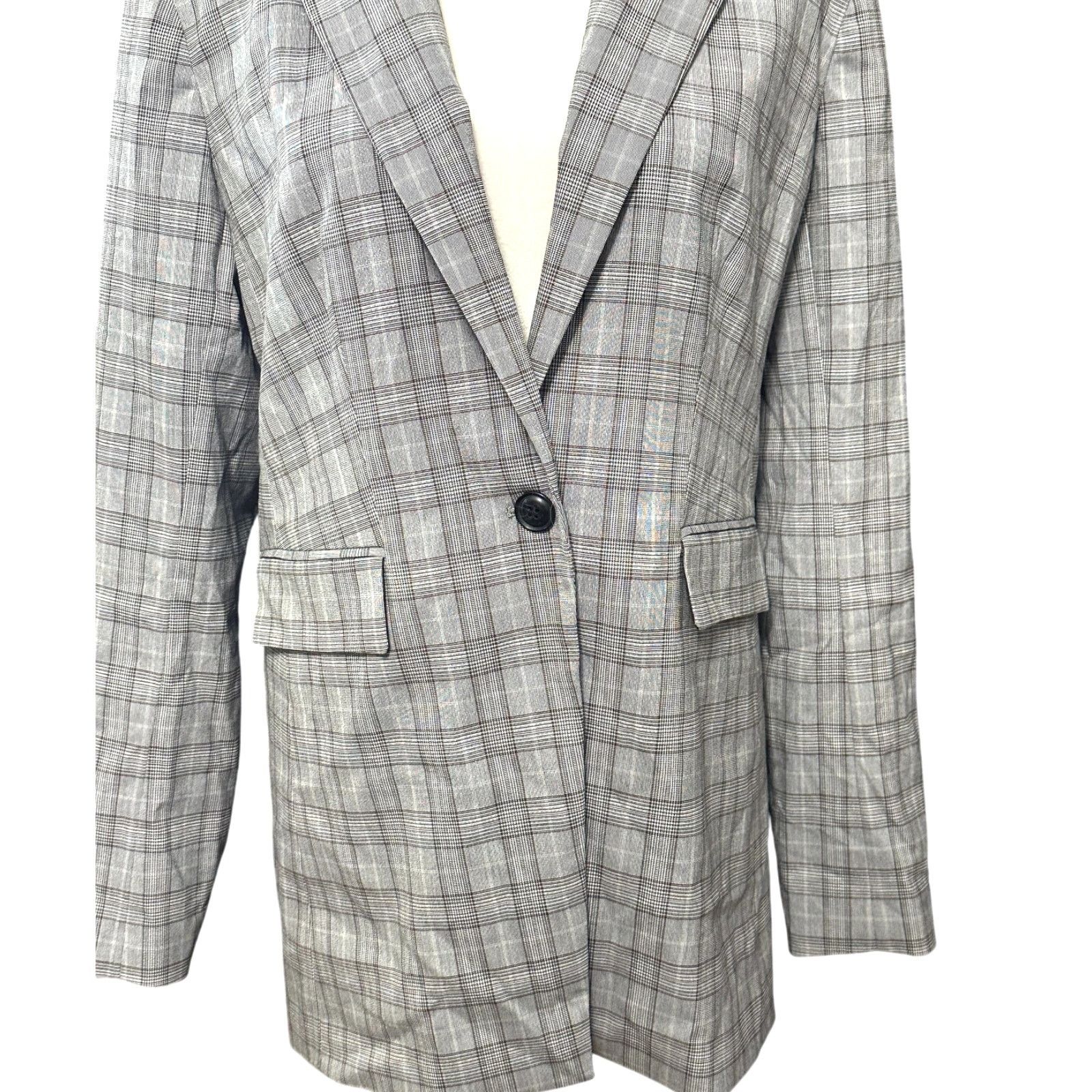 Nordstrom Nordstrom Women's Gray Plaid Single Button Blazer M NWOT Size M / US 6-8 / IT 42-44 - 3 Thumbnail
