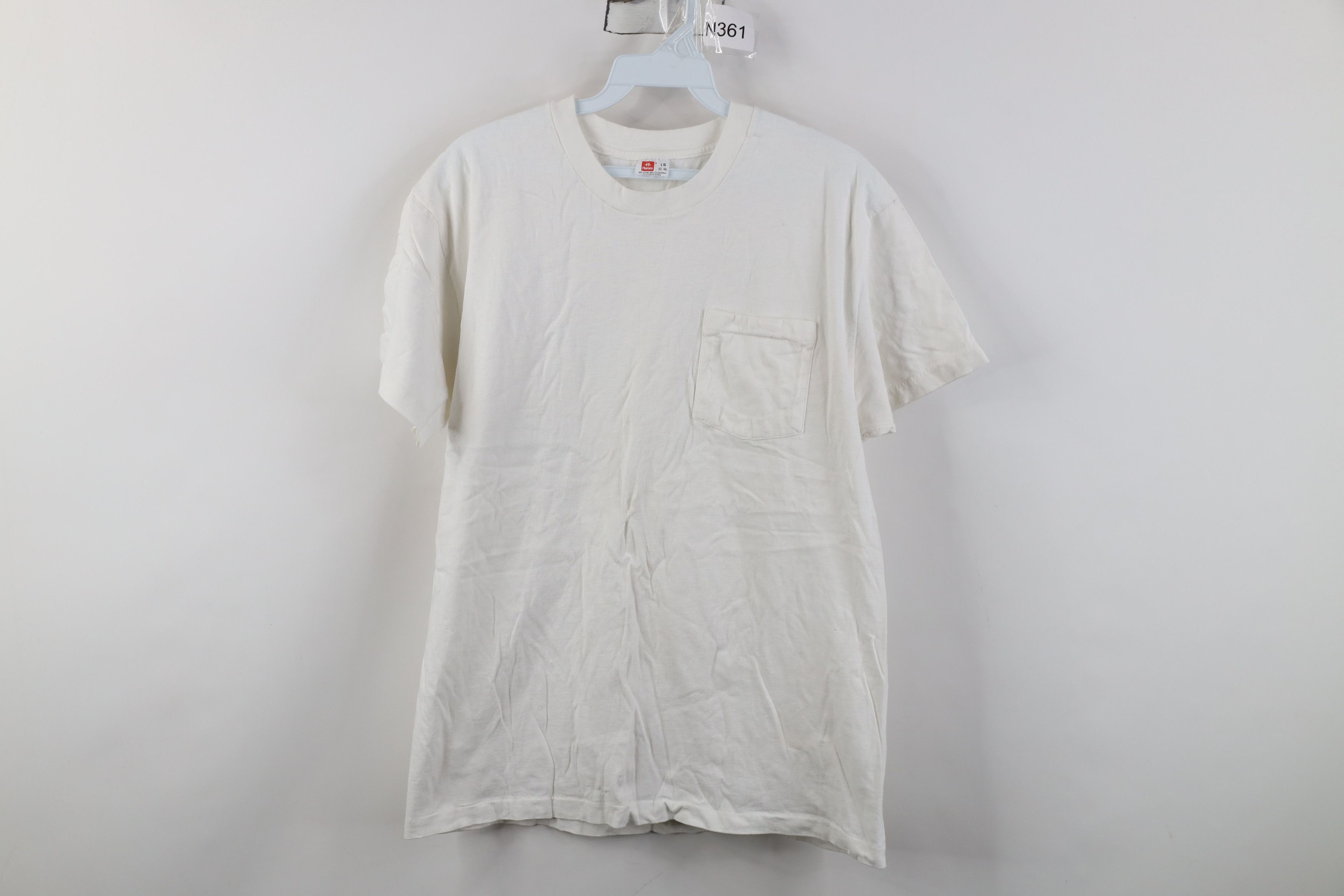 Hanes Vintage 90s Hanes Cotton Pocket Short Sleeve T-Shirt White Size US L / EU 52-54 / 3 - 1 Thumbnail