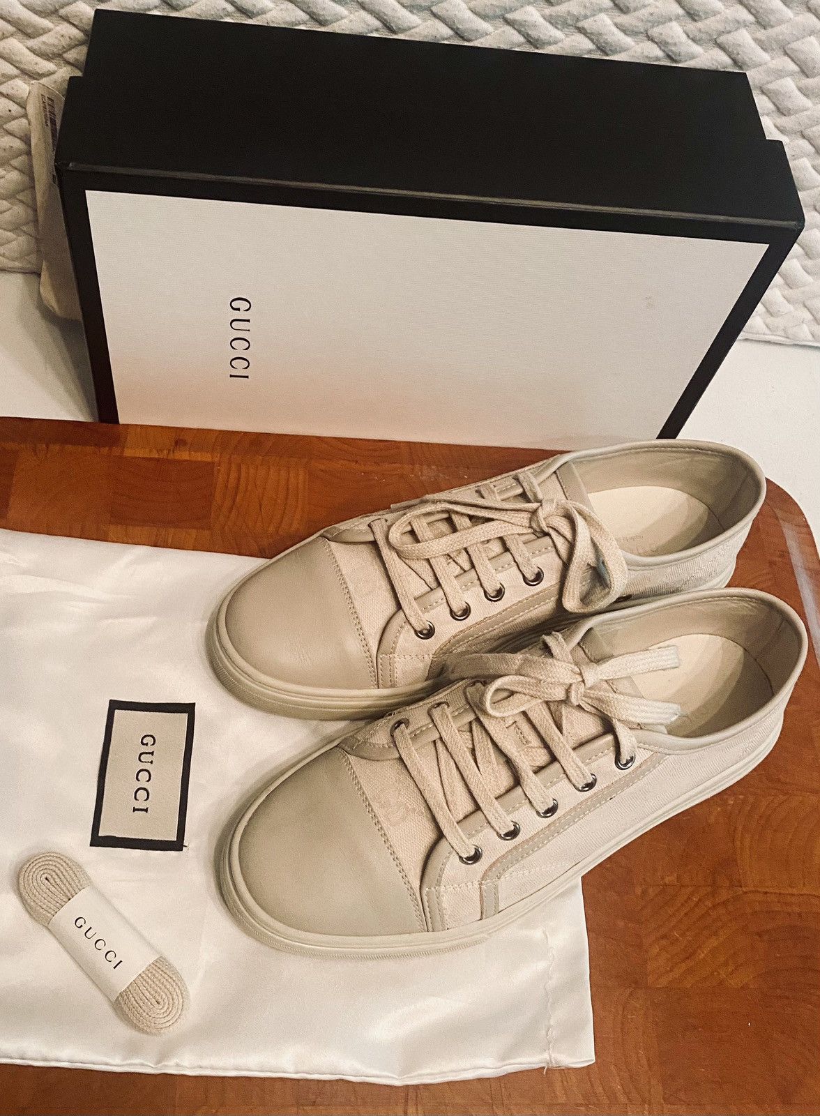 Gucci Gucci 🇮🇹 Women's GG Cement Kanvas/Leather Captoe Sneakers 39 Size US 9 / IT 39 - 7 Thumbnail
