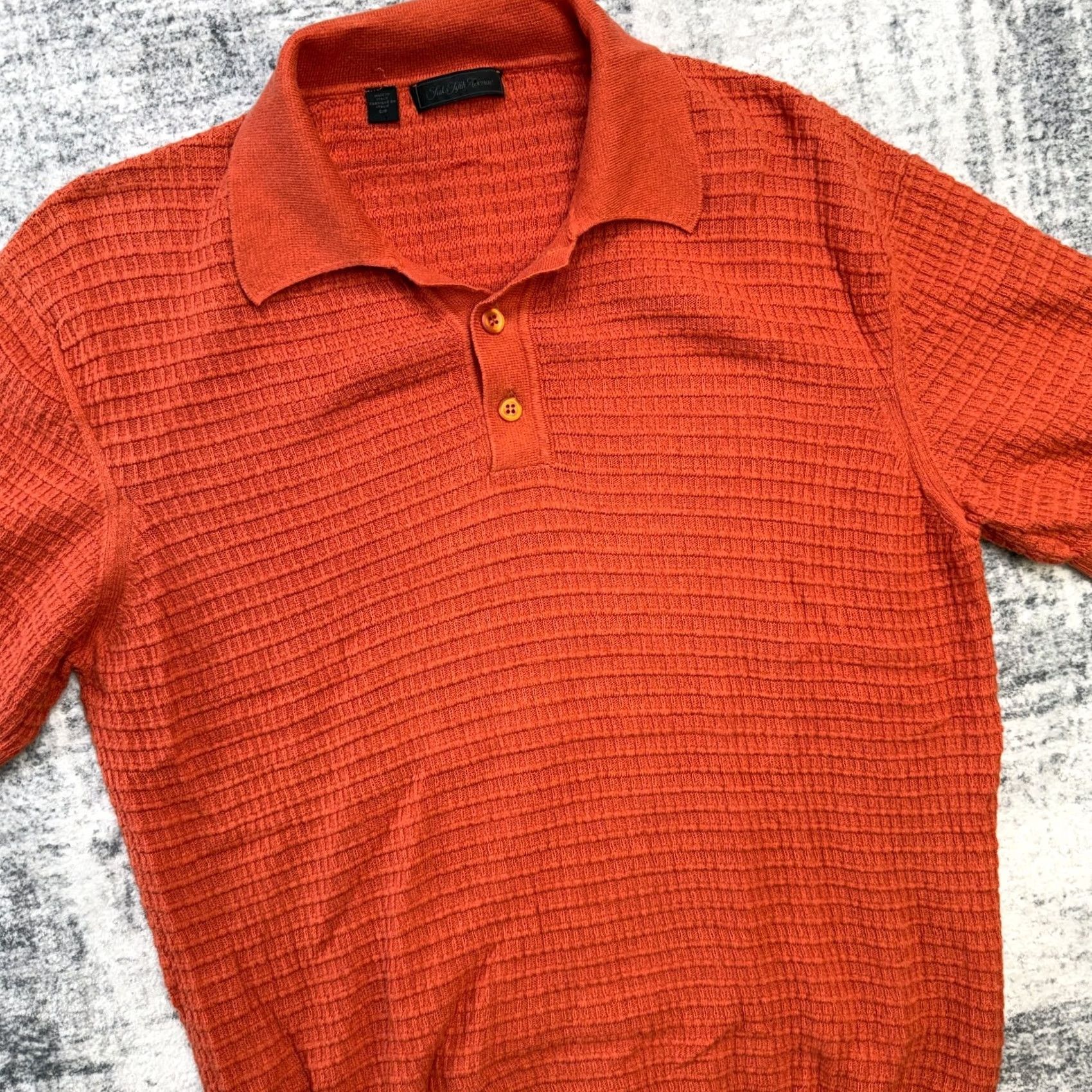 Saks Fifth Avenue Saks Fifth Avenue Polo Shirt Mens Small Orange Cashmere Cotton Knit Collared Short Sleeve Spread Retro Resort 90s Womens? Size US S / EU 44-46 / 1 - 2 Thumbnail