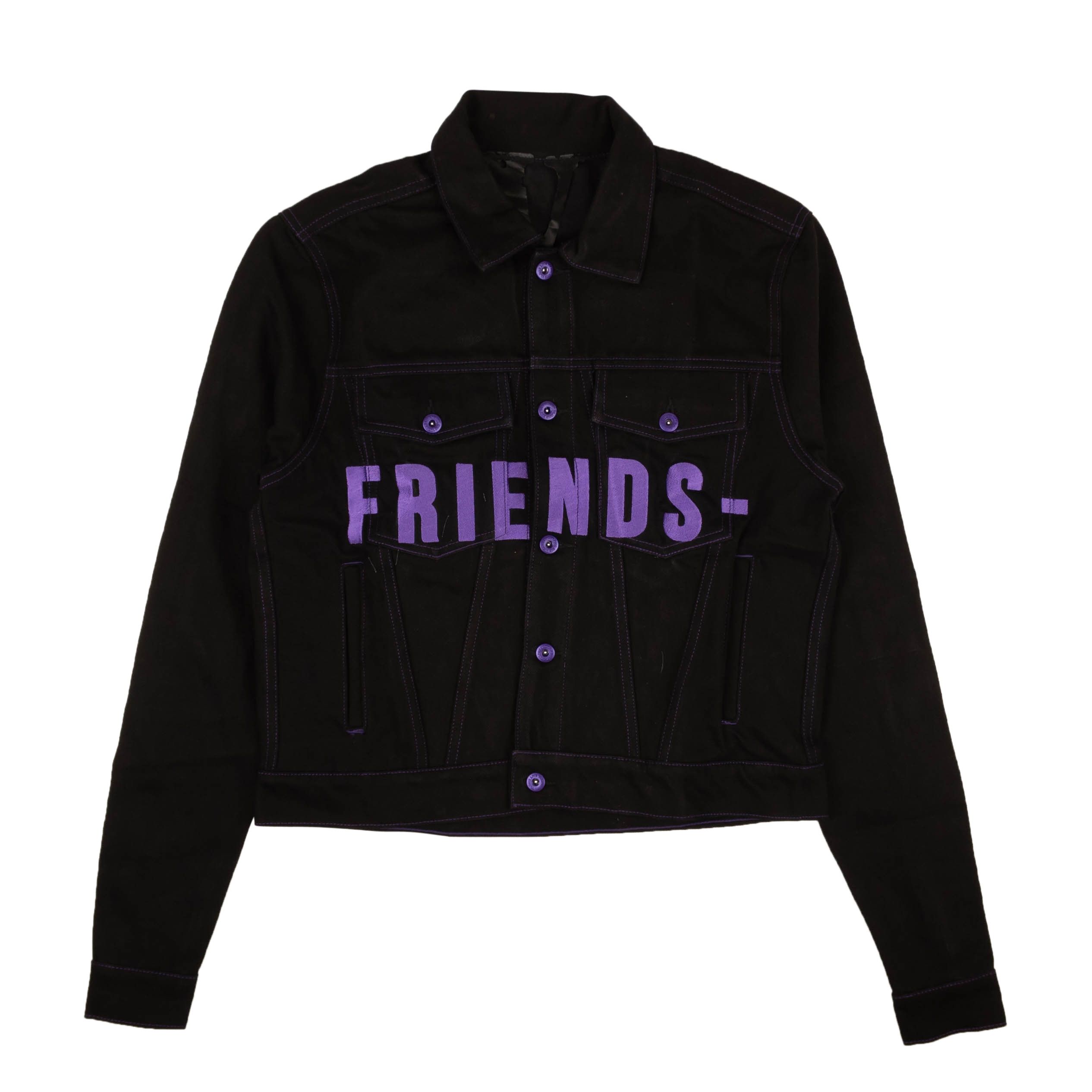 image of Vlone Black Purple Friends Embroidered V Graphic Denim Jacket Size L, Men's