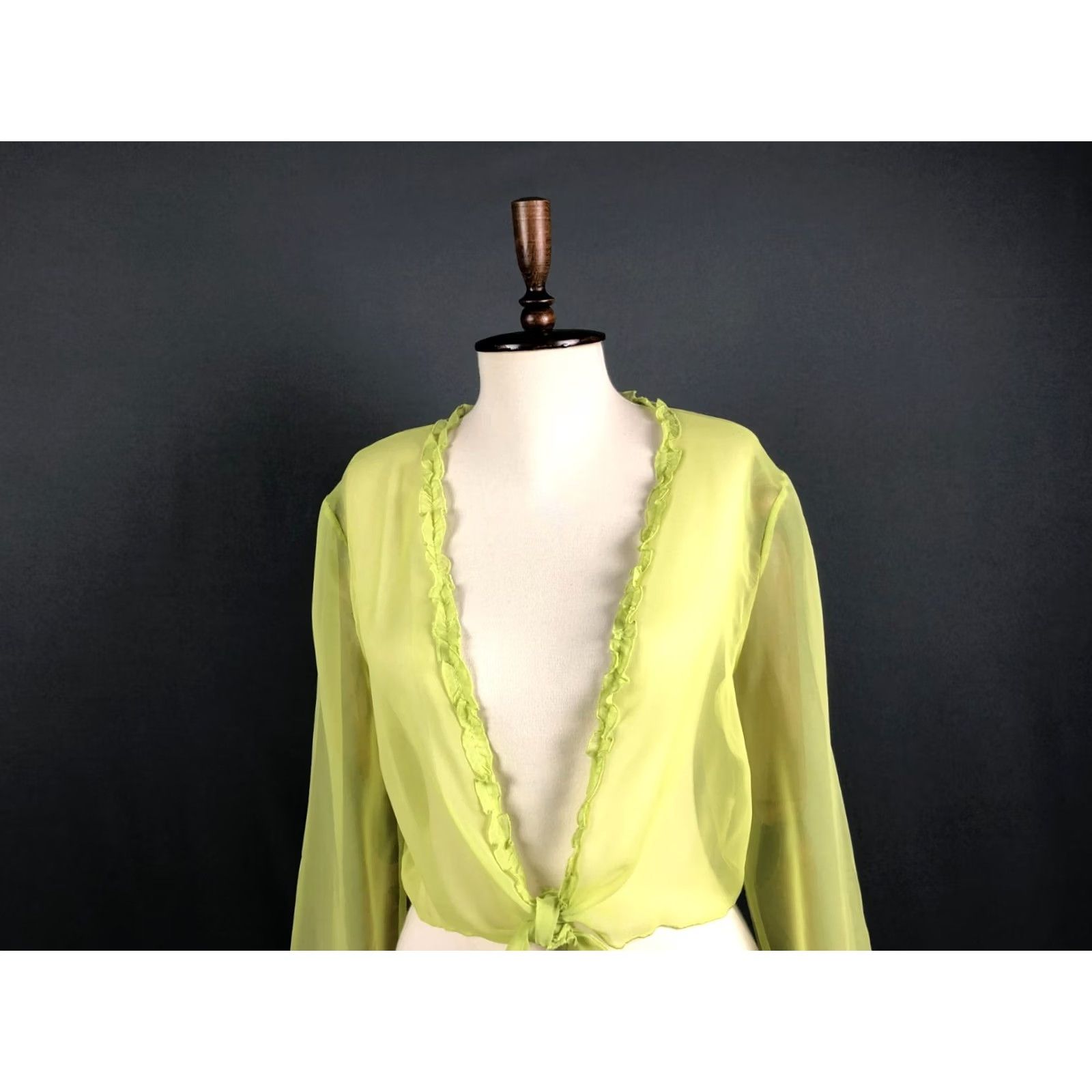 Vintage Bottega Blouse Tie 3/4 Sleeve Viscose Green Women Dressy Debut Tie Bolero Top Size ONE SIZE - 4 Thumbnail