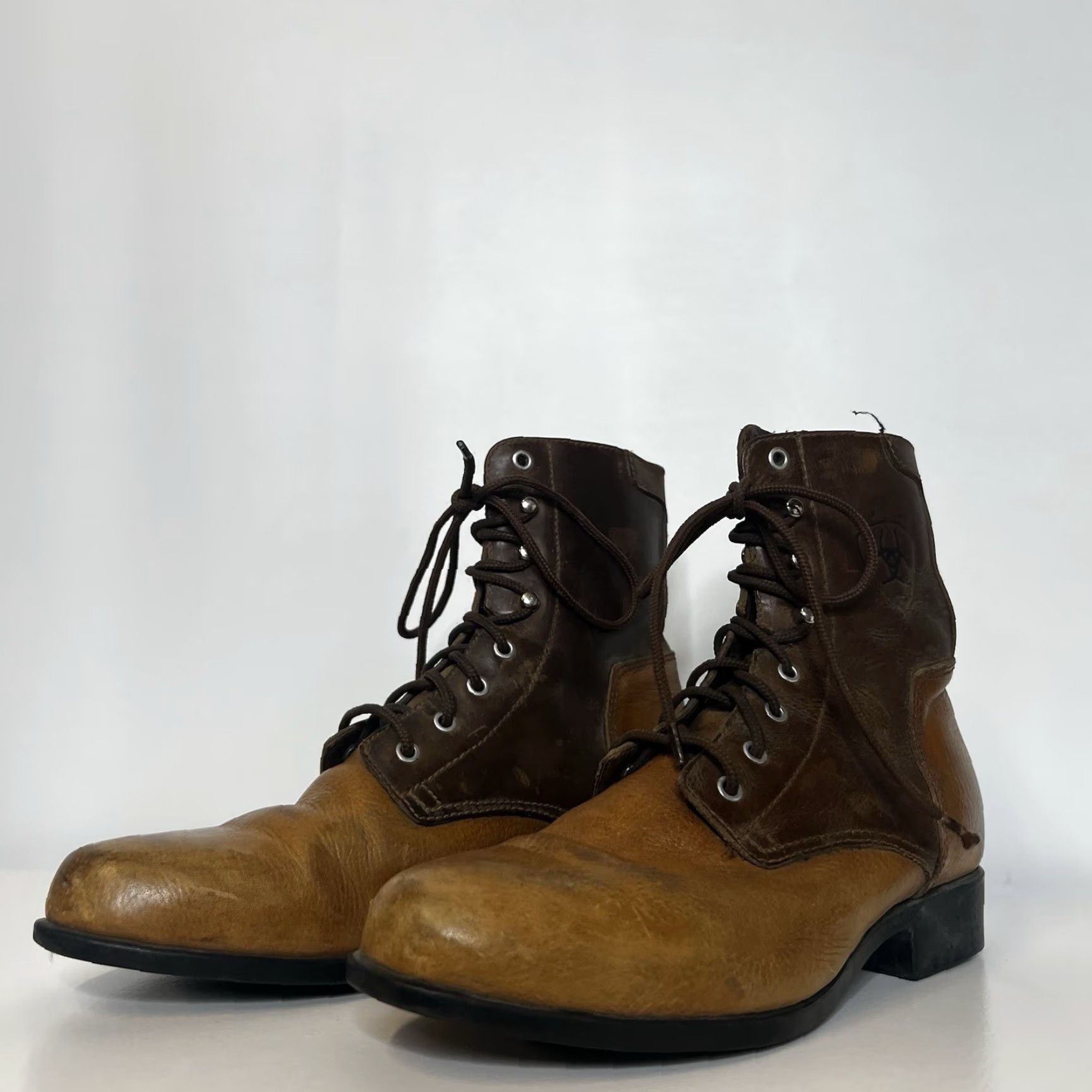 VINTAGE Ariat Women's Western Boots Size 6.5 Brown Leather Kiltie Cowgirl Lace Up