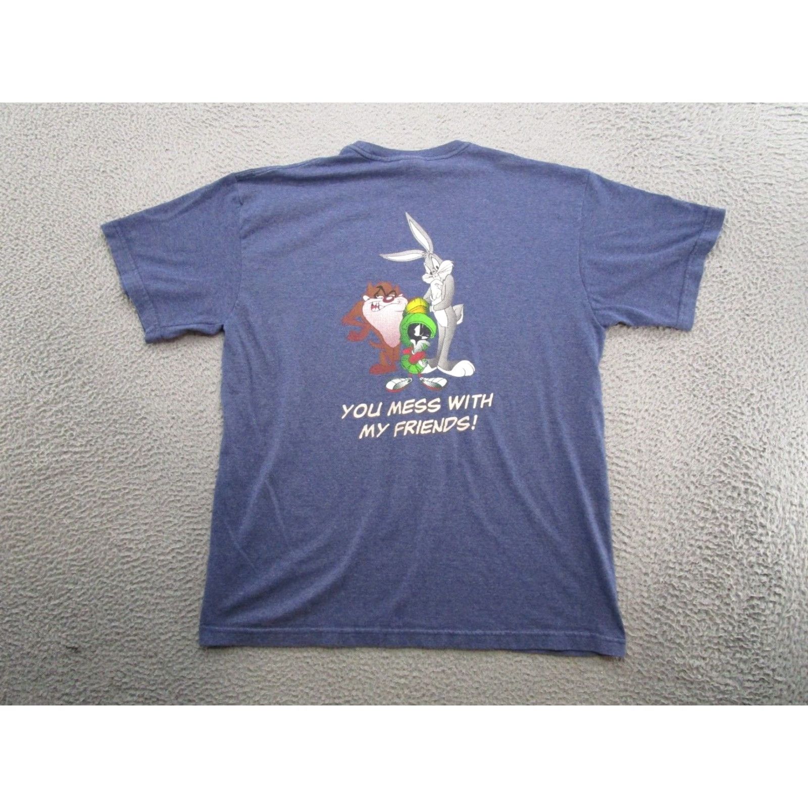 Vintage VTG Tweety Bird You Mess With Me You Mess With Friend Bugs Taz Shirt XL Blue Men T-Shirt Short Sleeve Size US XL / EU 56 / 4 - 5 Thumbnail
