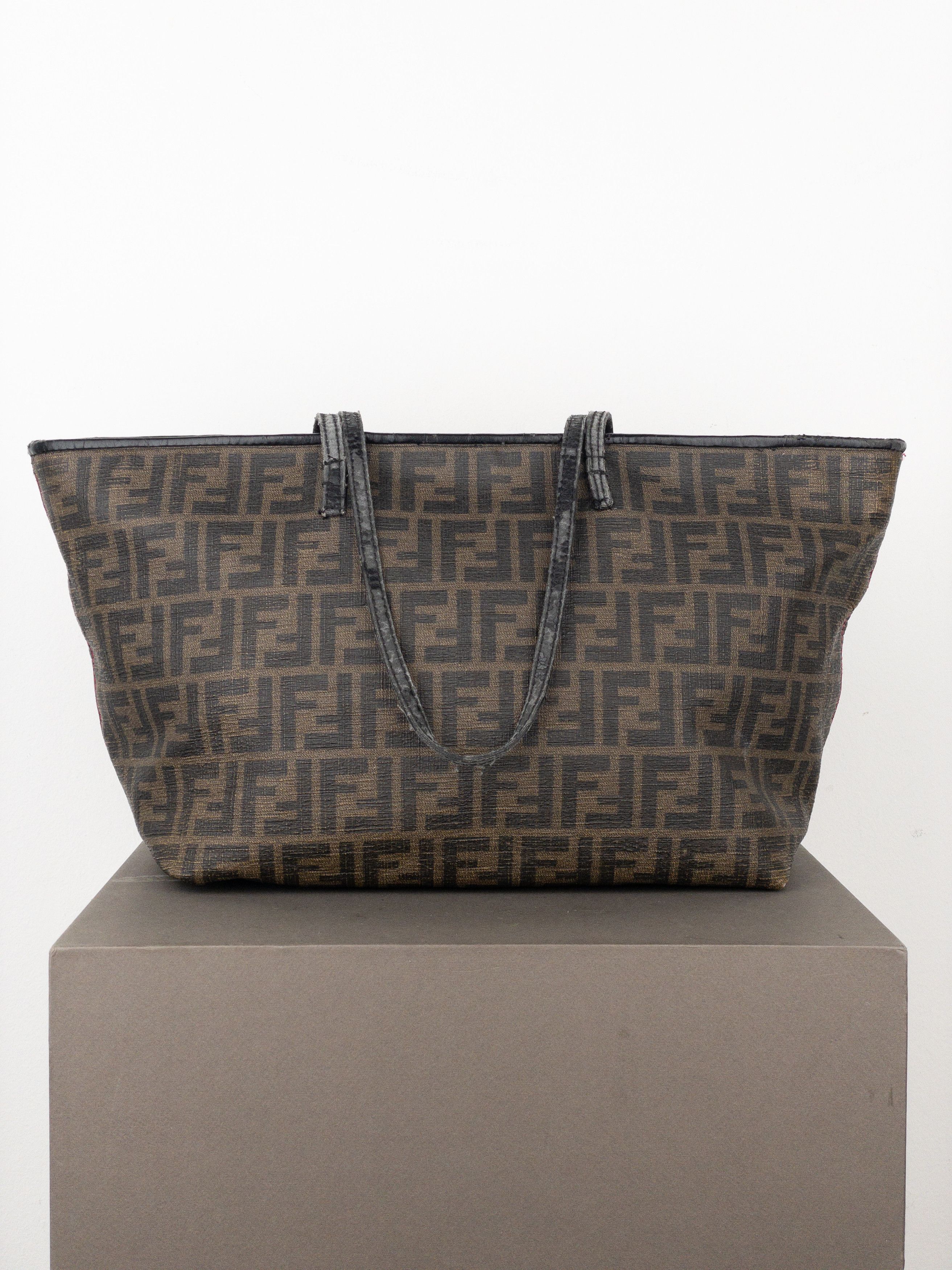 Fendi 2000s Zucca Canvas Roll Shopper Handbag