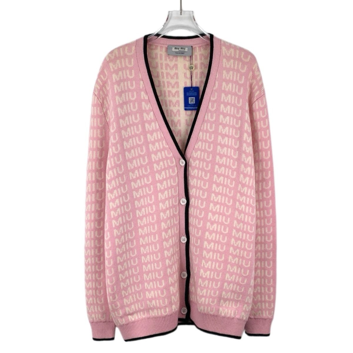 Miu Miu Miu Miu Pink All-over Logo Wool Knit Cardigan K26WX Size S / US 4 / IT 40 - 1 Thumbnail