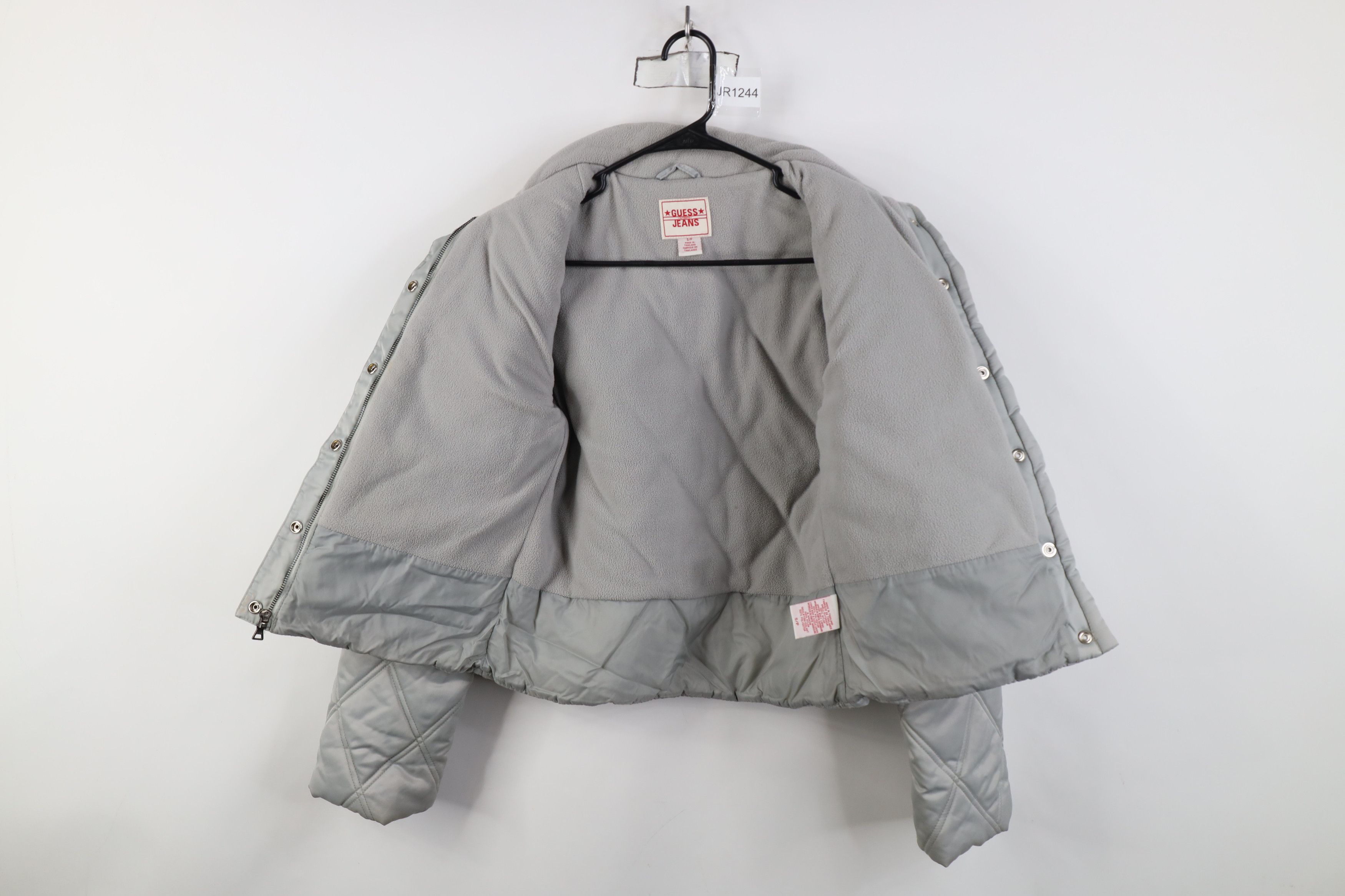 Guess Vintage 90s Y2K Guess Cropped Quilted Puffer Jacket Silver Size S / US 4 / IT 40 - 9 Thumbnail