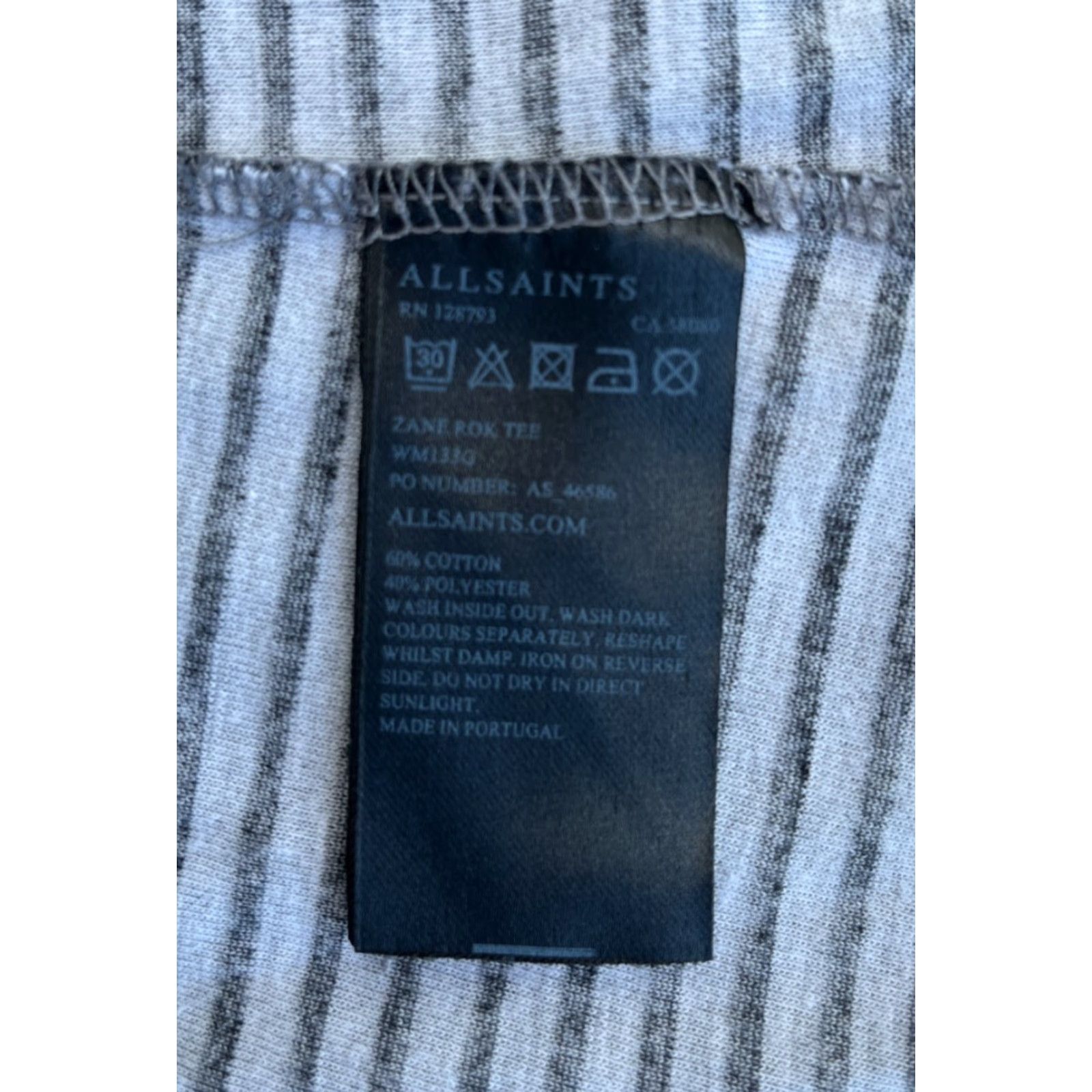 Allsaints VINTAGE AllSaints Women's Zane Rok Tee Striped Short Sleeve Crew Neck Pullover Casual Size S Gray Cotton Blend Knit Sold Regular Women’s Size S / US 4 / IT 40 - 6 Thumbnail