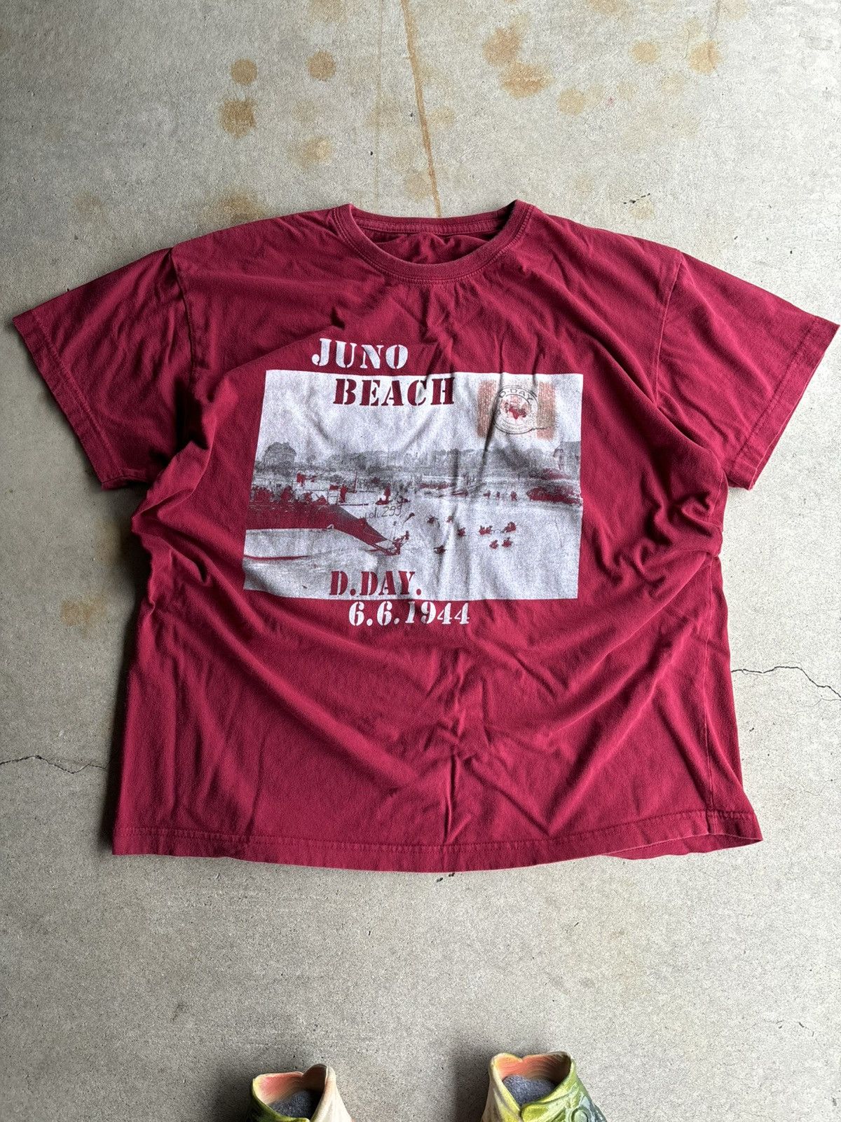 Vintage Crazy 90s Juno Beach D-Day Boxy Faded Burgundy WW2 Shirt Size US L / EU 52-54 / 3 - 1 Thumbnail