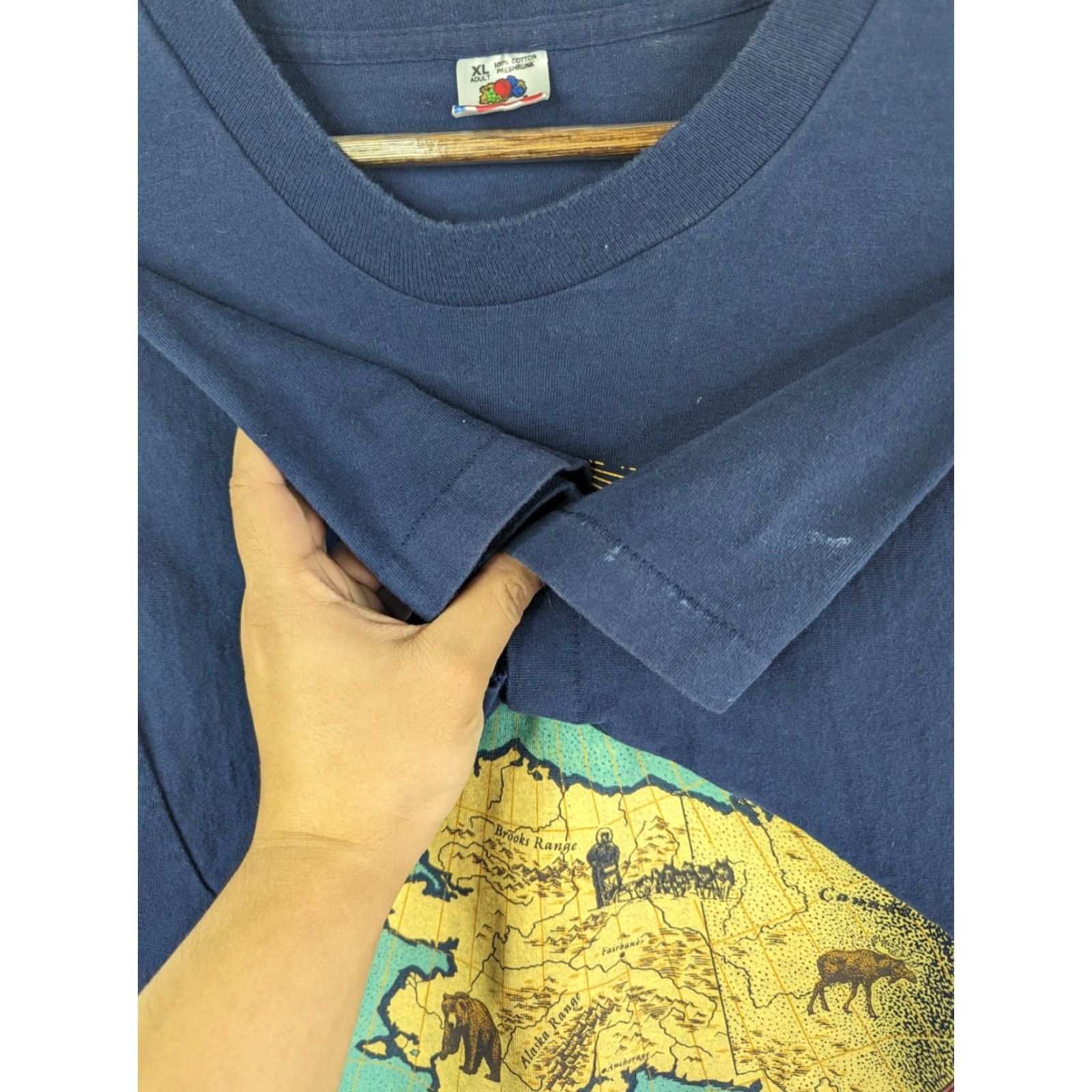 Fruit Of The Loom VINTAGE Alaska State Map Navy Blue Shirt Men's XL Size US XL / EU 56 / 4 - 3 Thumbnail