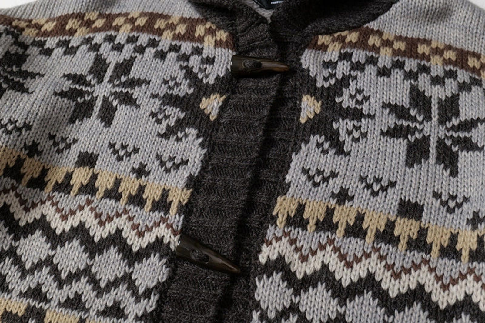Vintage Gray Patterned Hooded Wool Blend Cardigan Sweater Size US M / EU 48-50 / 2 - 6 Thumbnail