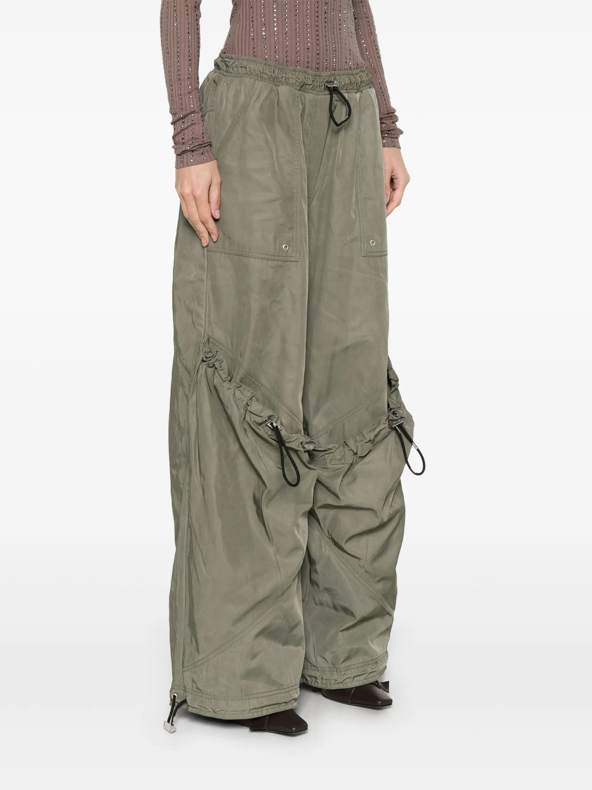The Attico o1s22i1n0325 Elasticated Loose Fit Trousers Military Green Size 27" / US 4 / IT 40 - 3 Thumbnail