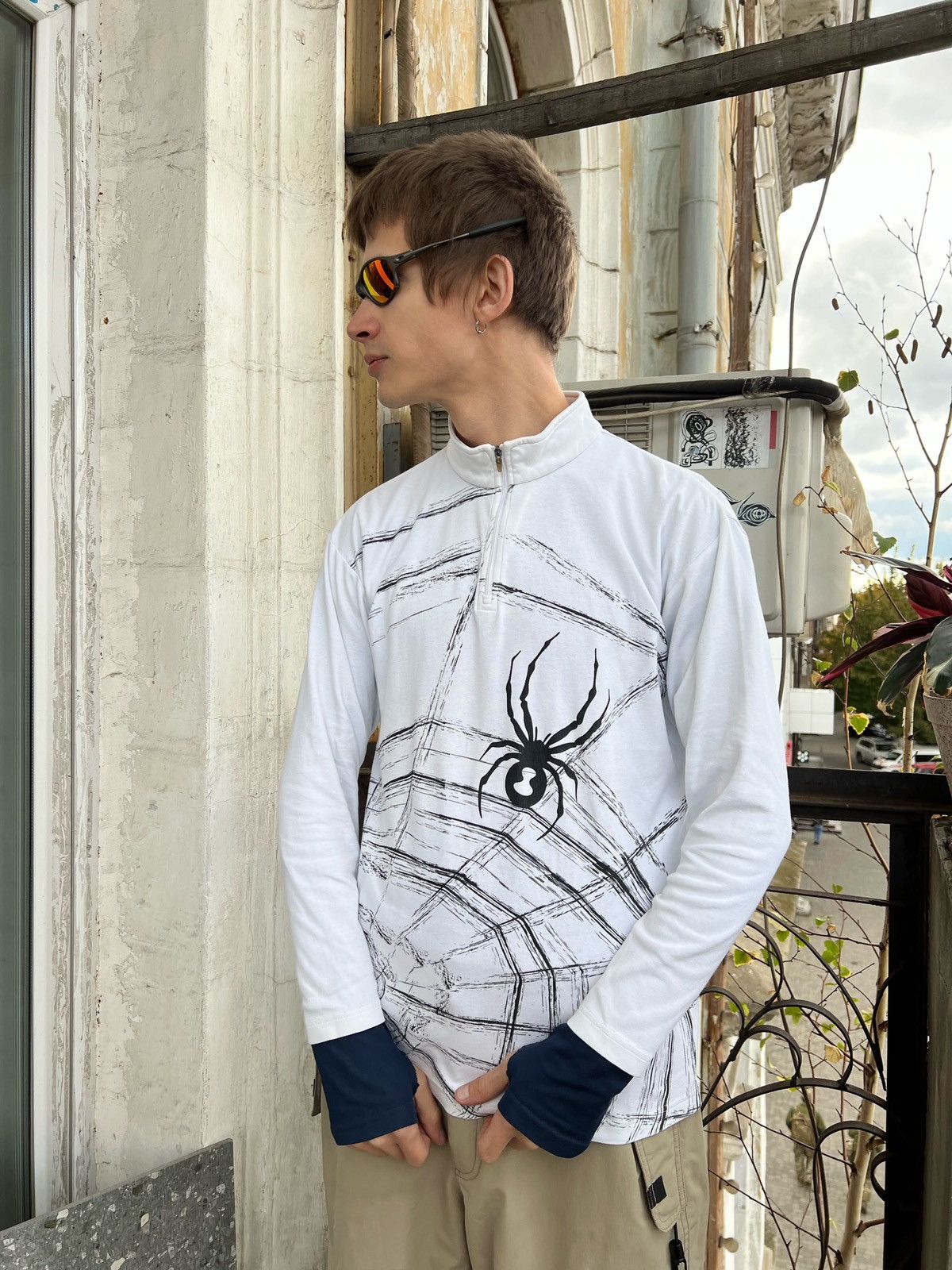 Japanese Brand × Vintage 🕸🕷 Spider web pattern longsleeve thermal Size US M / EU 48-50 / 2 - 6 Thumbnail