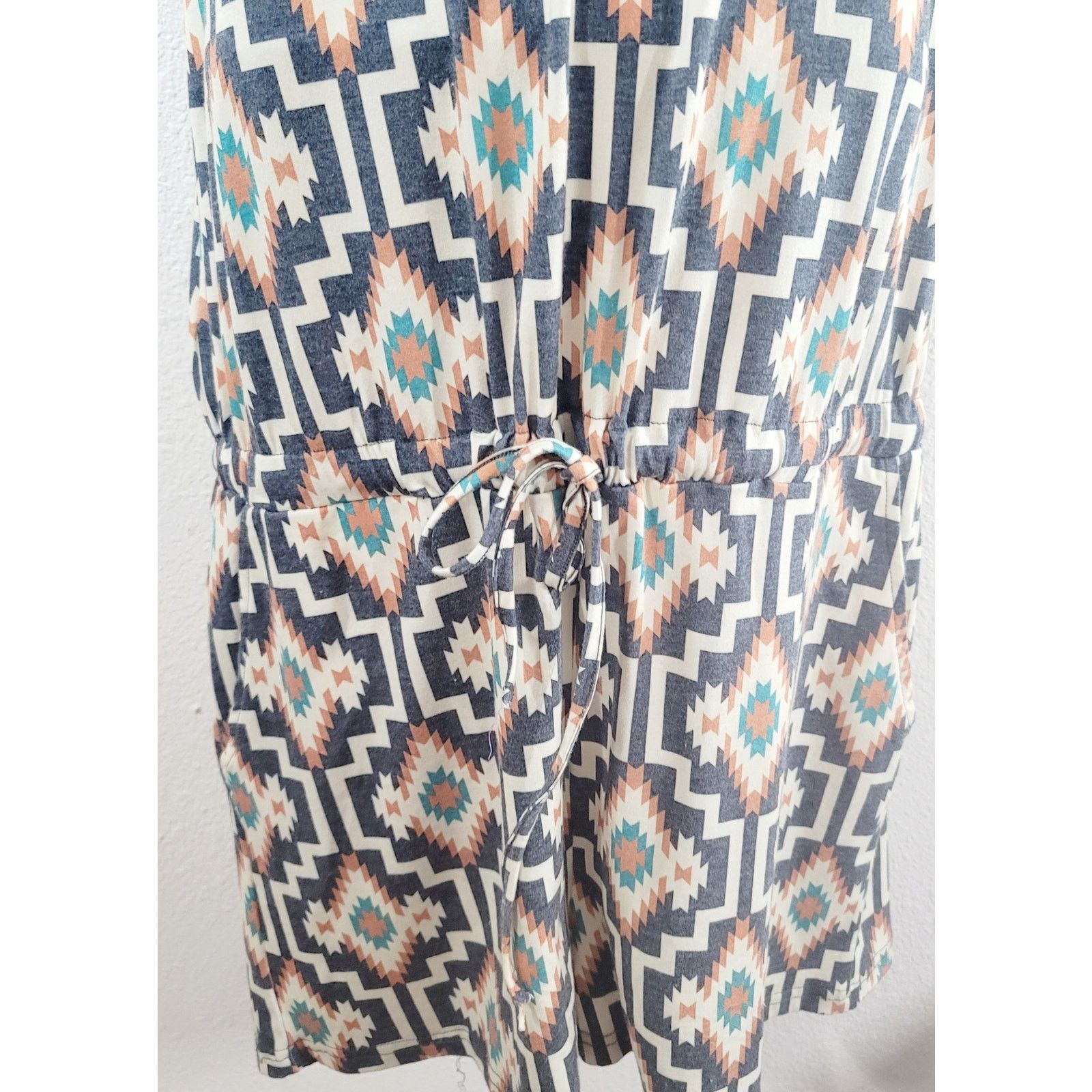 Other Crazy Train Beige Green Black Aztec Print Romper XL Stretch Size 38" / US 16 / IT 52 - 6 Thumbnail