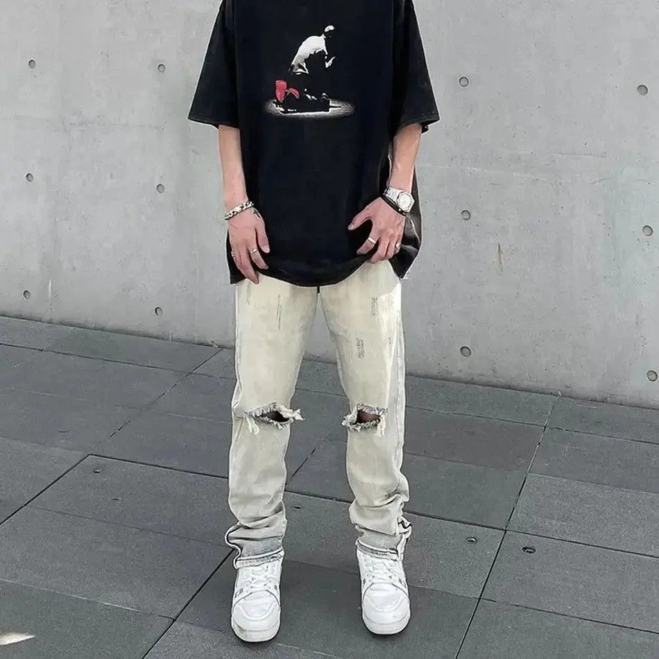 Japanese Brand Ripped Skinny Jeans Men Y2k High Street Fashion Size US 32 / EU 48 - 5 Thumbnail