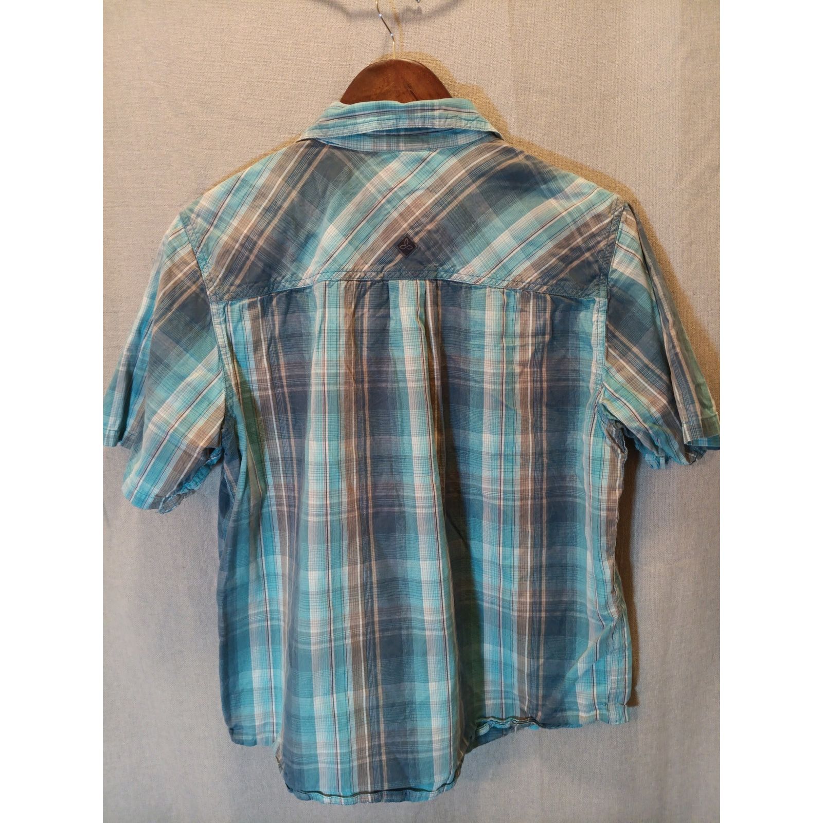 Prana Prana Men's Medium Blue Green Plaid Short Sleeve Shirt Size US M / EU 48-50 / 2 - 2 Thumbnail
