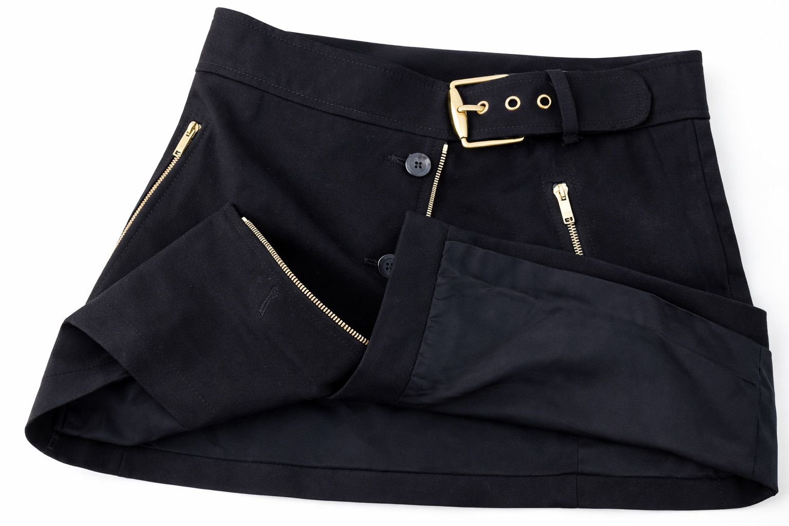 Gucci Gucci Black Mini Skirt Gold Hardware Zippers Belt Skirt Size 32" / US 10 / IT 46 - 1 Thumbnail