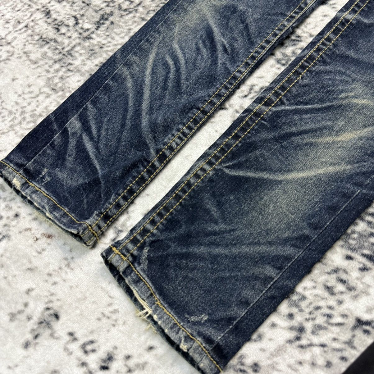 Beauty Beast Lolita Japan Claw Mark Fade Mud Wash Stacked Jeans Size 29" - 10 Thumbnail
