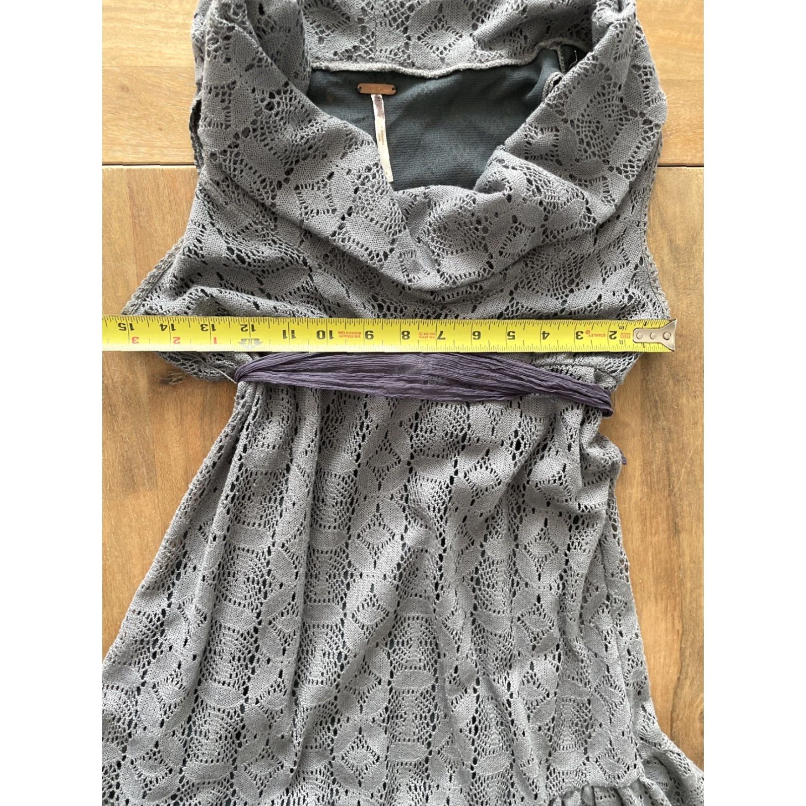 Free People Free People Dress Shirt? No, Free People Crochet Knit Cowl Neck Belted A-Line Shift Midi Dress Gray 4 Size S / US 4 / IT 40 - 6 Thumbnail