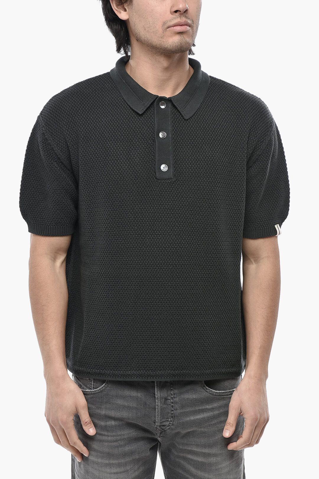 Palm Angels og1mm0226 3-Button Moss Stitch Knit Shirt in Black Size US M / EU 48-50 / 2 - 1 Thumbnail