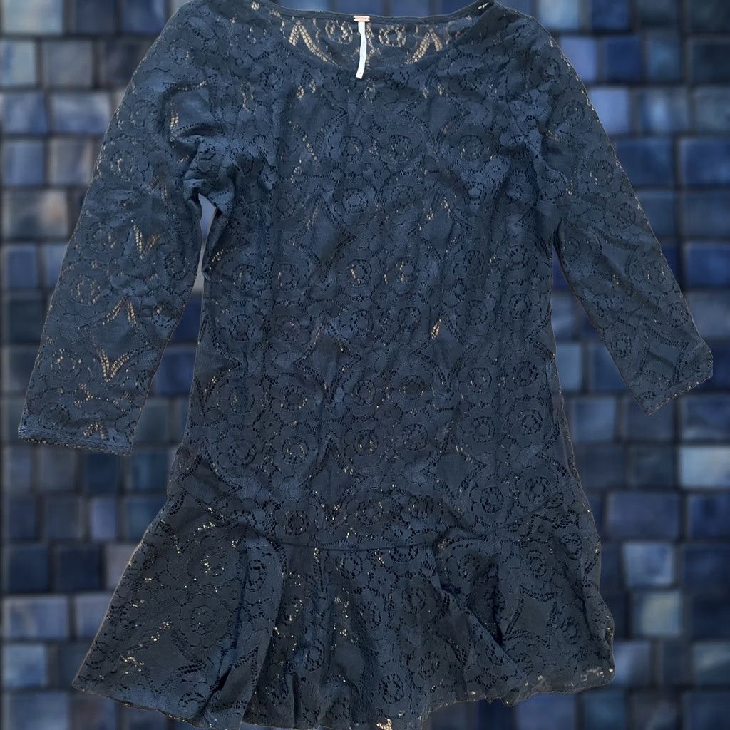 Free People Free People Dress 3/4 Sleeve Boho Lace Floral Black Short Mini Women 4 Summer Spring Mens? Size S / US 4 / IT 40 - 1 Thumbnail