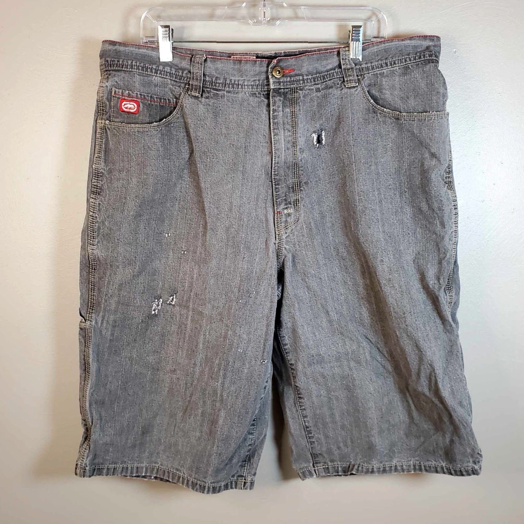 Ecko Unltd. VINTAGE Ecko Unltd Baggy Shorts Mens 38 Grey Black Denim 5-Pocket Distressed Y2K 90s Hip Hop Skater Cargo Relaxed Jeans Shorts Mens Size US 38 / EU 54 - 3 Thumbnail