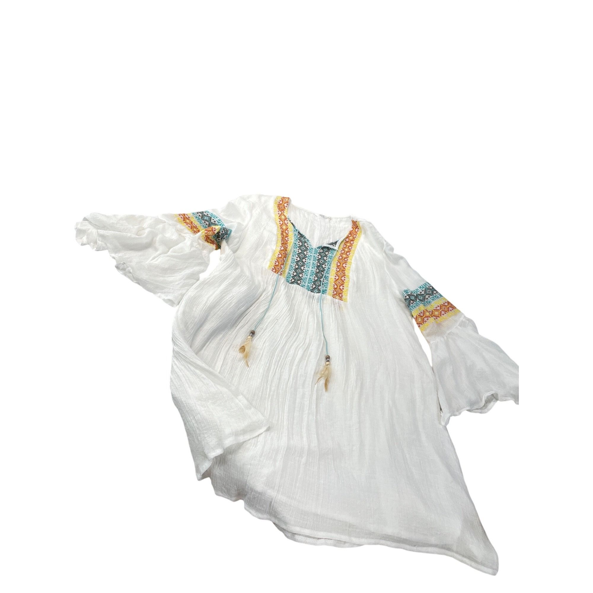 Other Kaktus womans embroided white blue boho tunic fairy bell sle Size M / US 6-8 / IT 42-44 - 1 Thumbnail