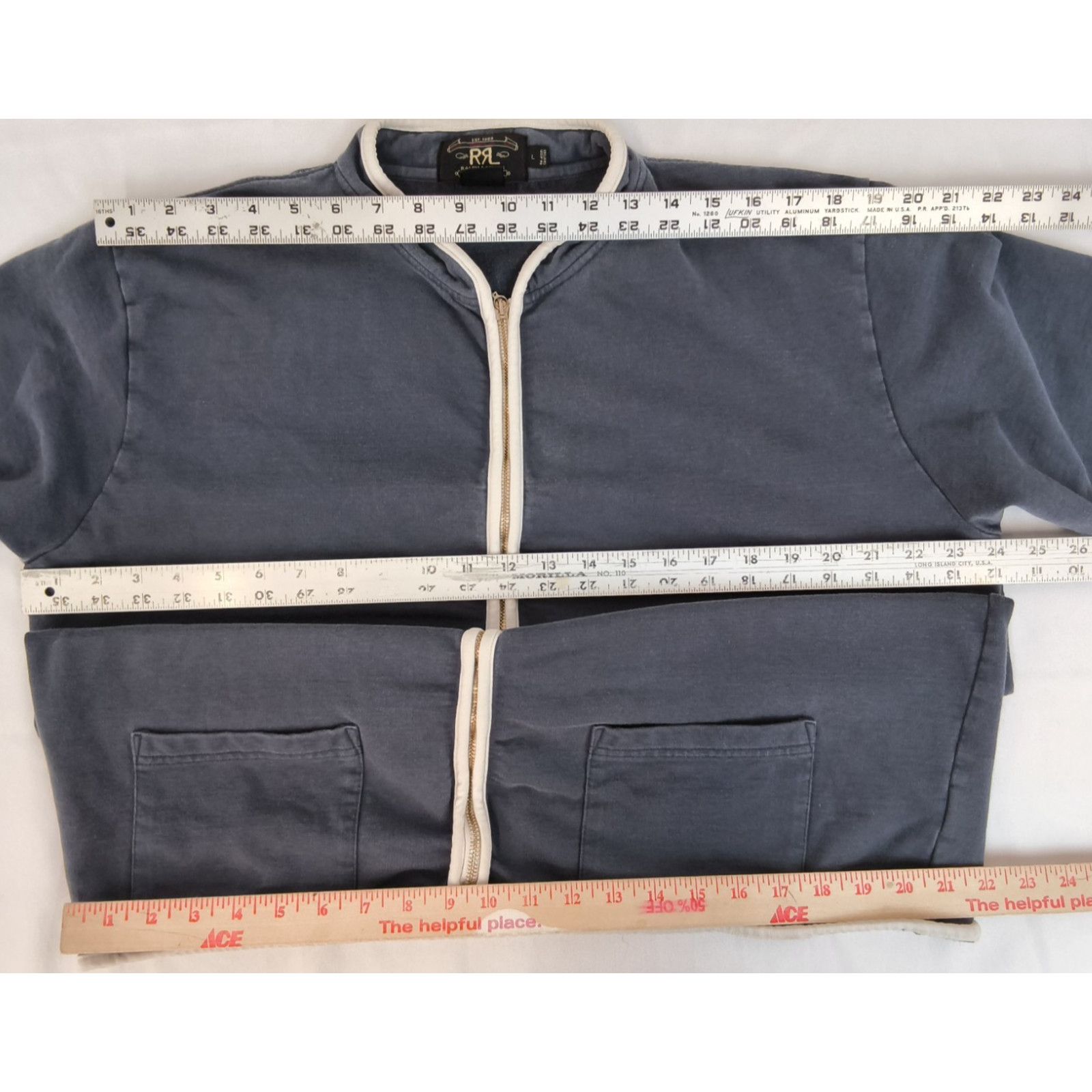 Ralph Lauren RRL Ralph Lauren Zip Sweatshirt Women's L Blue/White Cotton Size L / US 10 / IT 46 - 11 Thumbnail