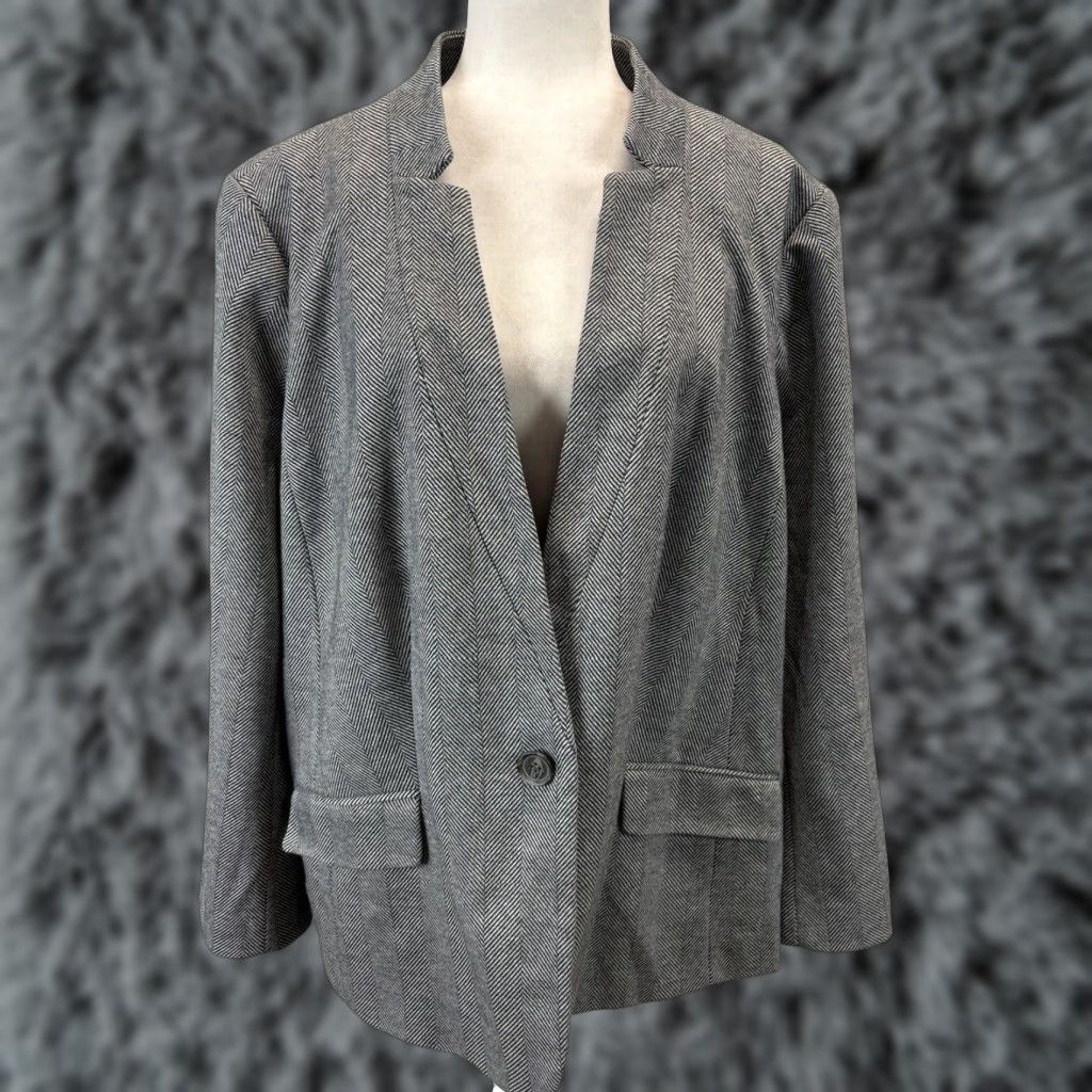 Talbots Talbots Plus Blazer Jacket 22W Gray Herringbone Long Sleeve Womens Size 3XL / US 20-22 - 1 Thumbnail