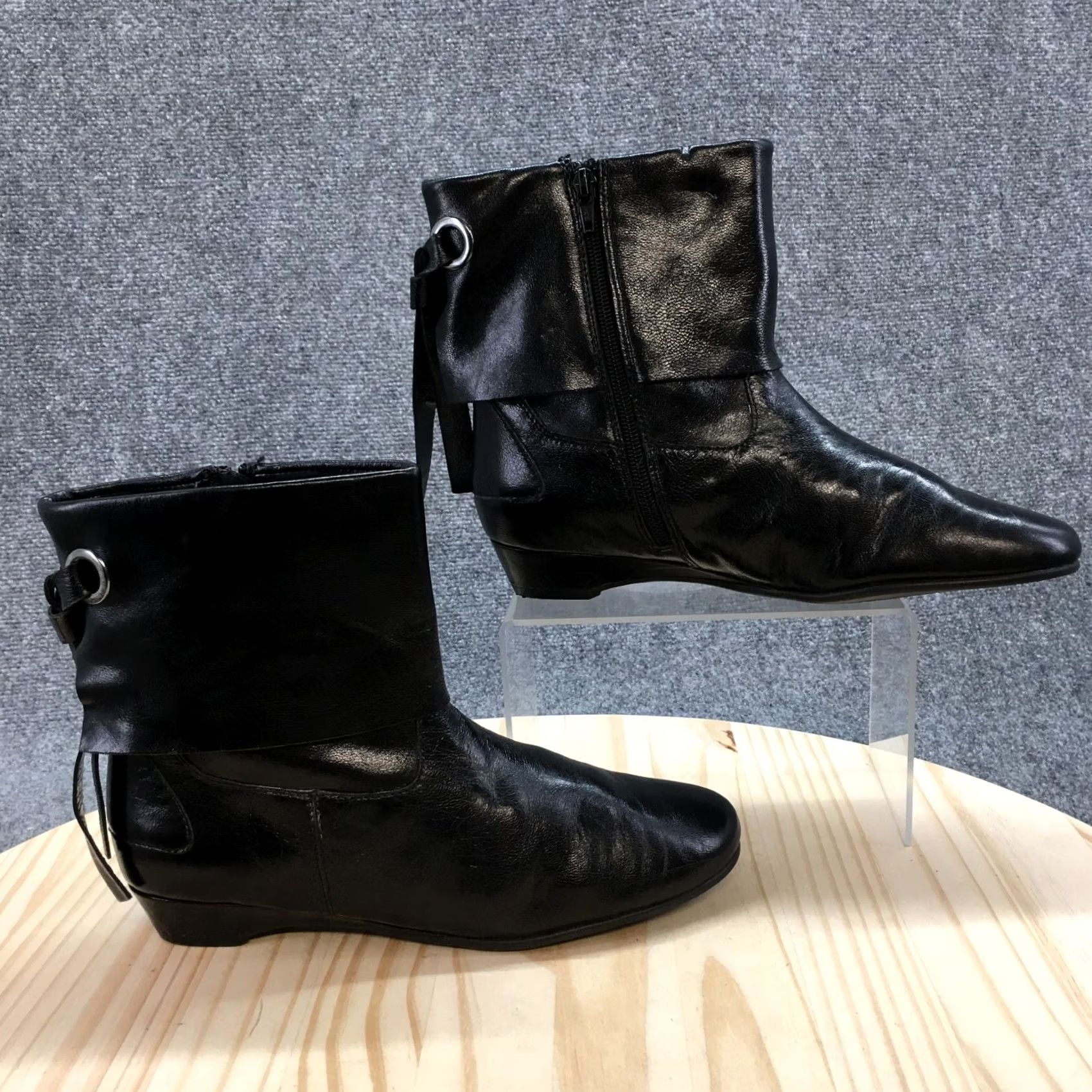 Vintage Aerosoles Boots Womens 8.5 M Sota Water Ankle Bootie Black Leather Side Zip Shoe Boots Size US 9 / IT 39 - 2 Thumbnail