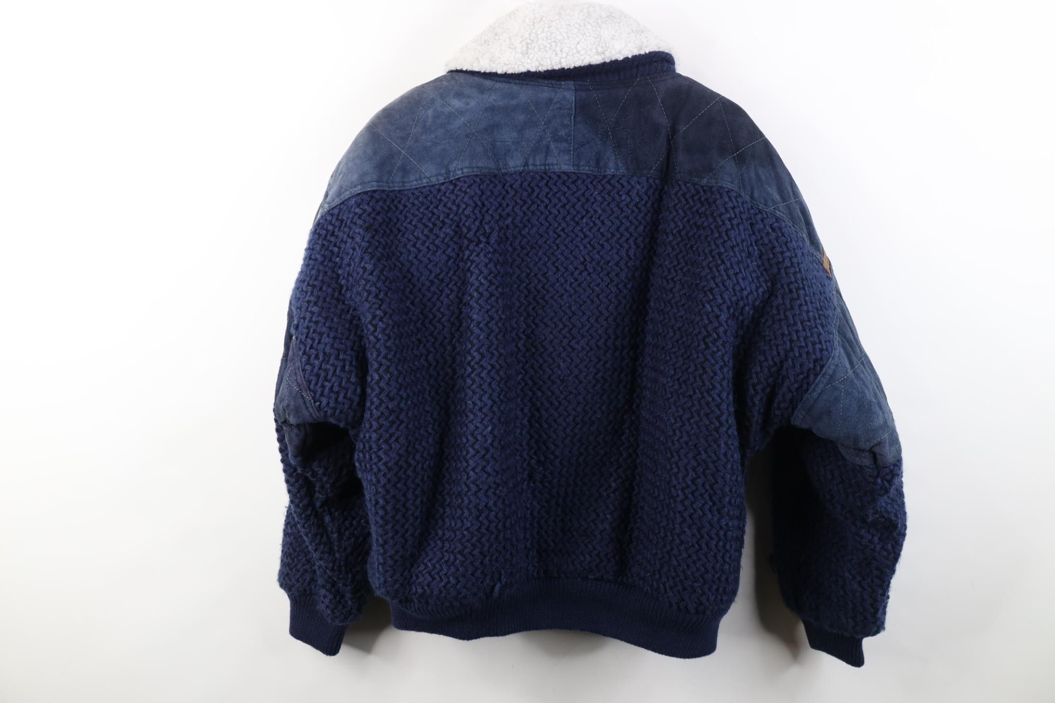 Vintage Deadstock Vintage 90s Streetwear Leather Sweater Jacket Blue Size US M / EU 48-50 / 2 - 18 Thumbnail